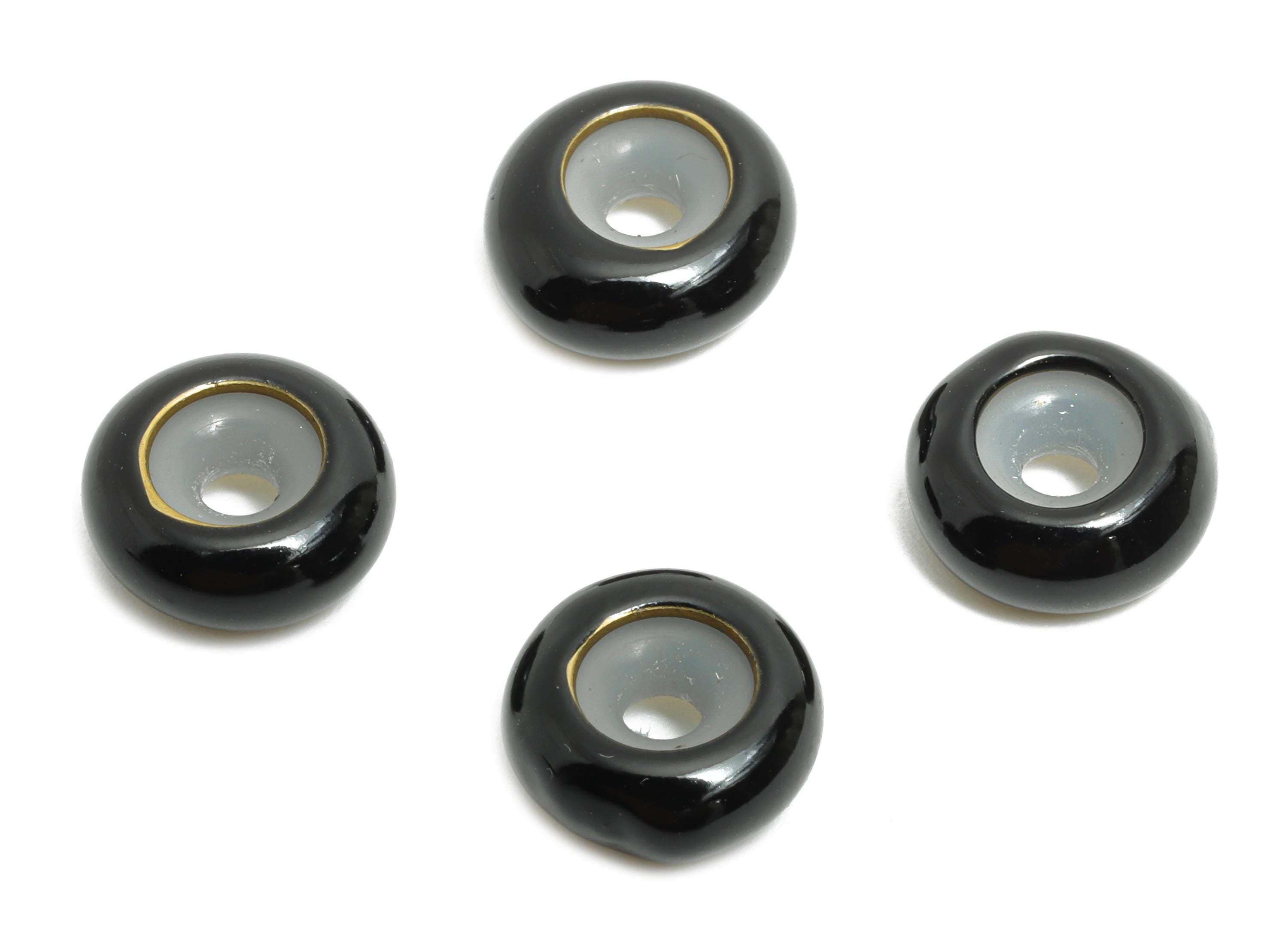 Black Donut Spacer Bead - Brass Enamel Rubber Bracelet Stopper Beads - Adjustable Rondelle Beads - Silicone Smart Bead - 10x10x4mm-RGP10463A - DOMEDBAZAAR