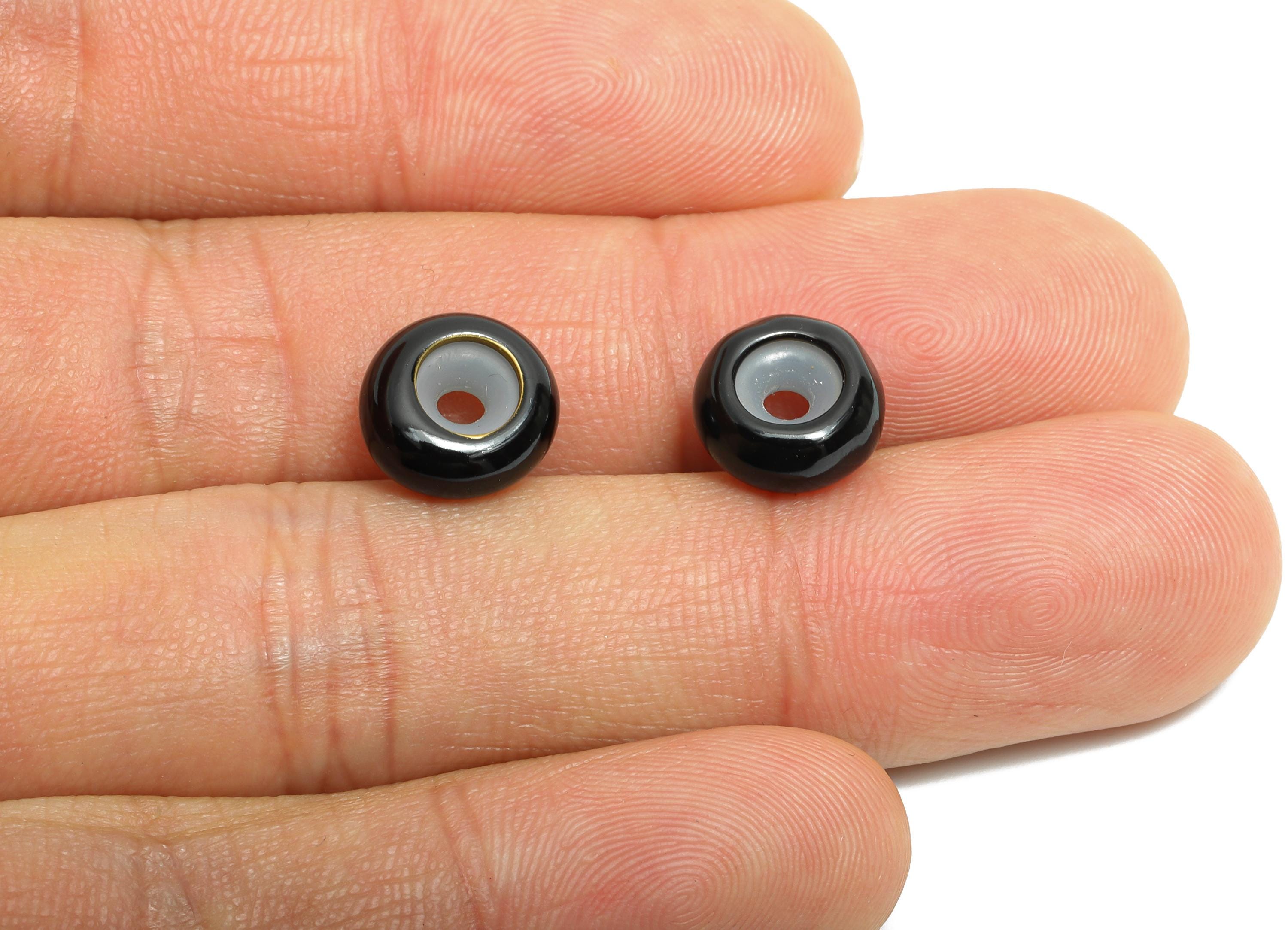 Black Donut Spacer Bead - Brass Enamel Rubber Bracelet Stopper Beads - Adjustable Rondelle Beads - Silicone Smart Bead - 10x10x4mm-RGP10463A - DOMEDBAZAAR