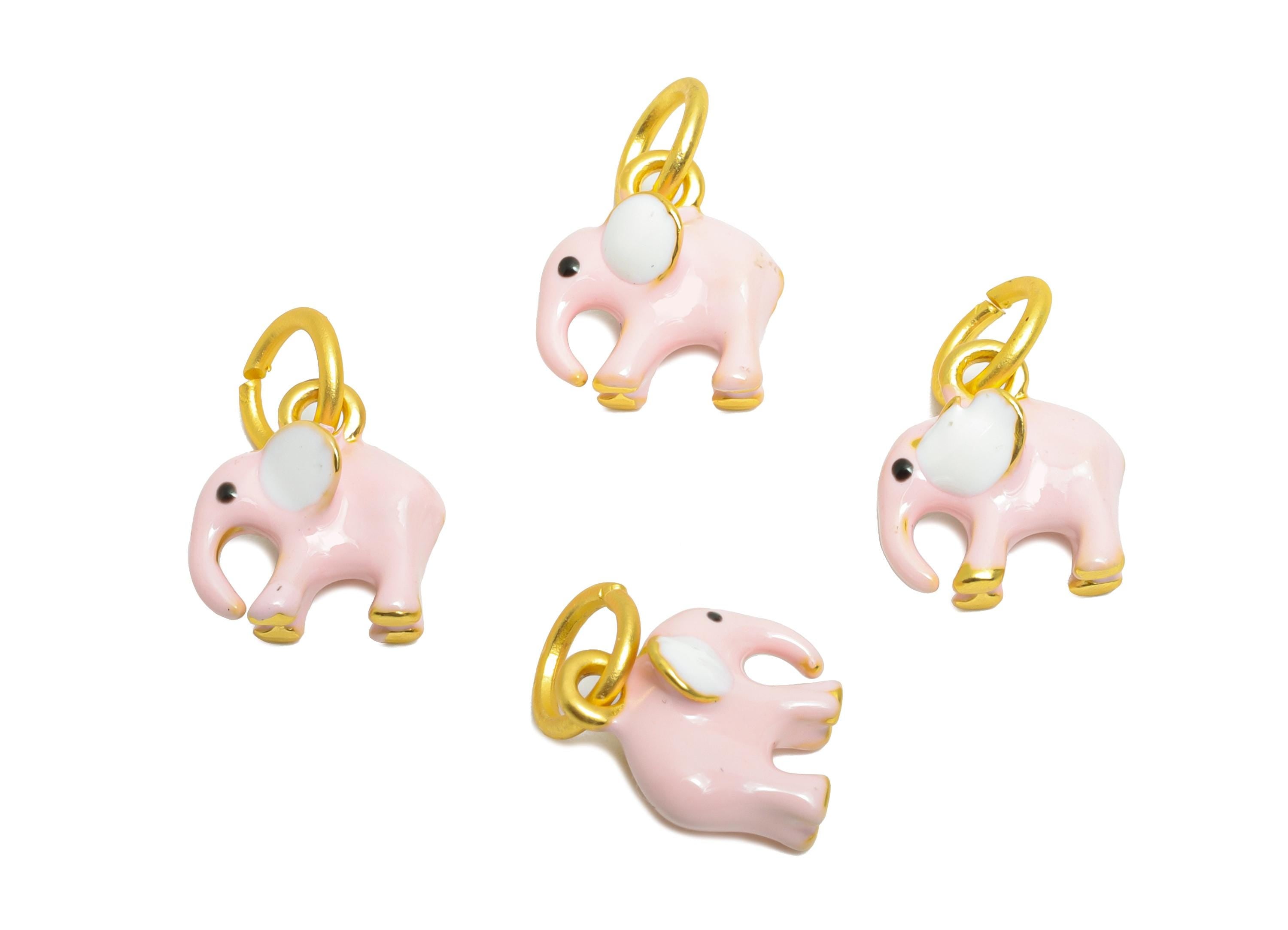 Alloy Elephant Charm - Pink Enamel Elephant Bracelet Charm - Fun Alloy Animal Pendant for Kids - Jewelry Accessory DIY - 12x11x6.7mm -ZZ2084 - DOMEDBAZAAR