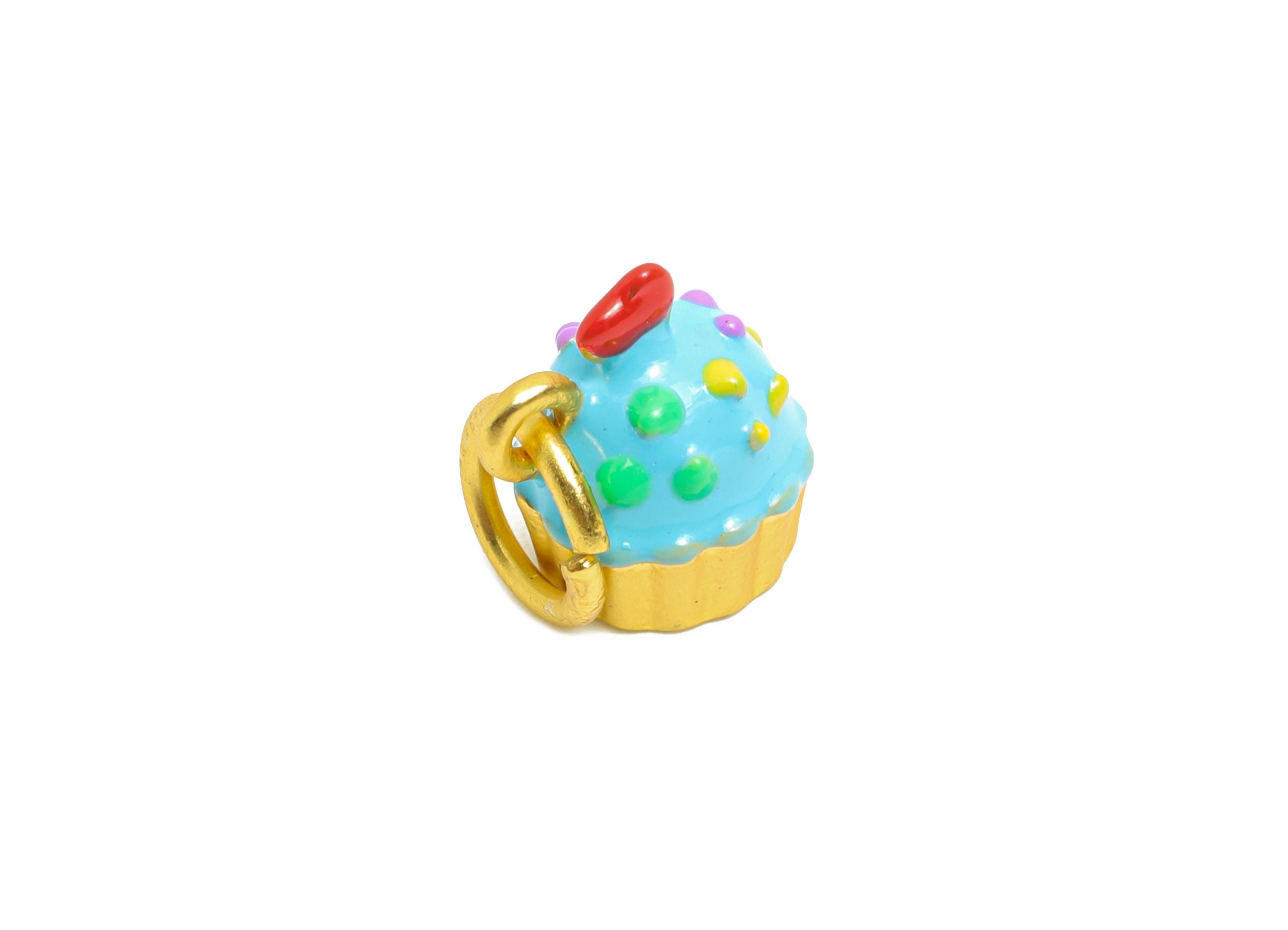Alloy Blue Cake Charm - Colorful Enamel for Bracelet - Kawaii Cupcake Charm Pendant - DIY Customizable Cute Jewelry - 11x9.81x8mm - ZZ2072 - DOMEDBAZAAR