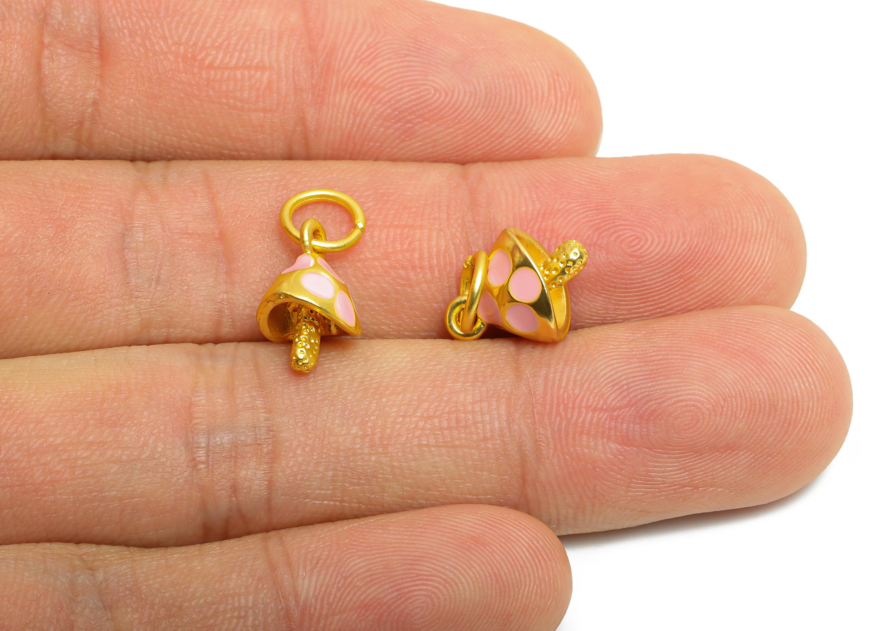 Alloy Cute Mushroom Charm - Colorful Enamel for Bracelet - Kawaii Fantasy Forest Charm - DIY Enamel Mushroom Pendant - 16x10x7mm - ZZ2078 - DOMEDBAZAAR
