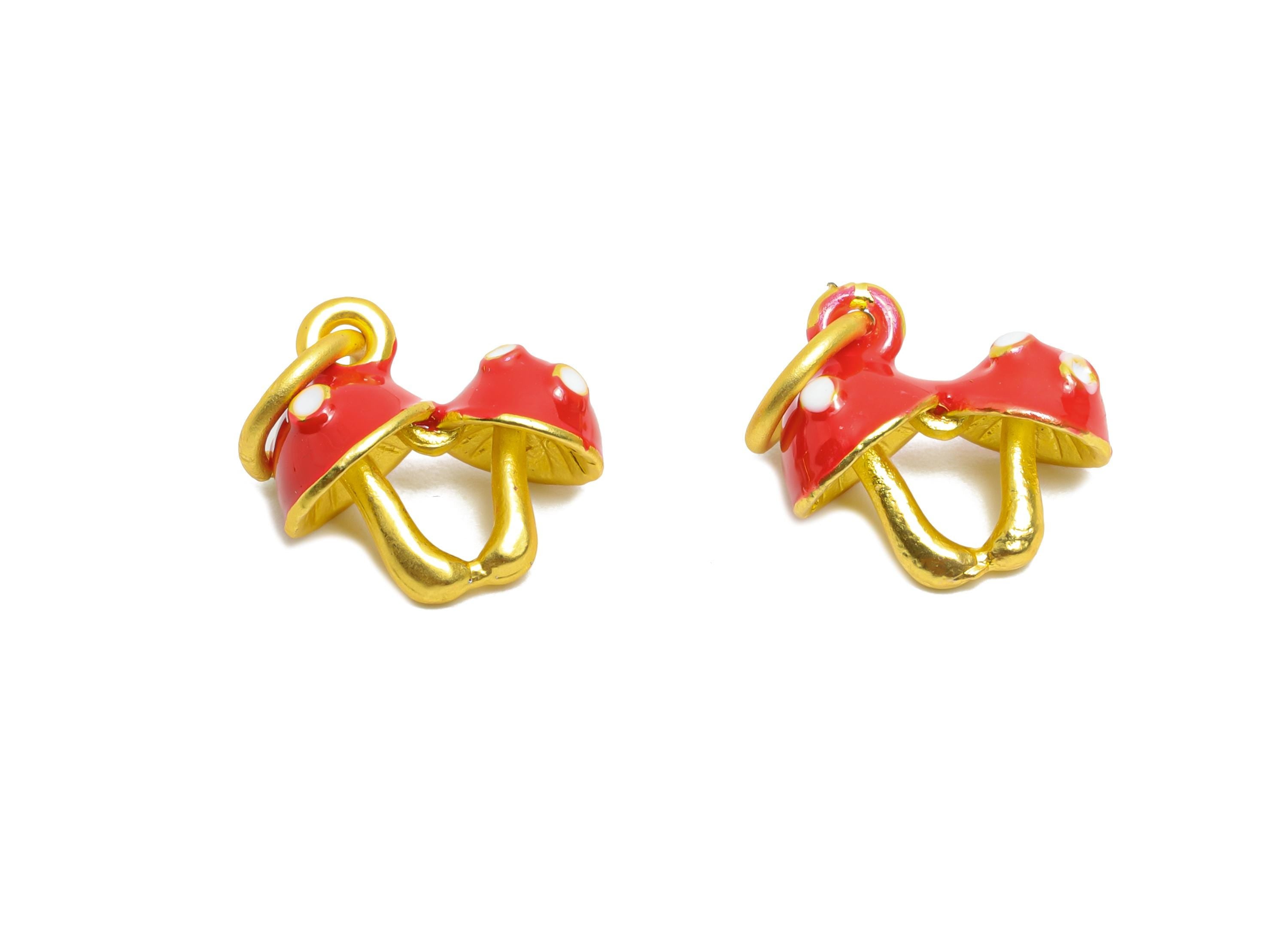 Alloy Cute Mushroom Charm - Colorful Enamel for Bracelet - Kawaii Double Mushroom Charm - DIY Enamel Mushroom Pendant - 12x13x6mm - ZZ2099 - DOMEDBAZAAR