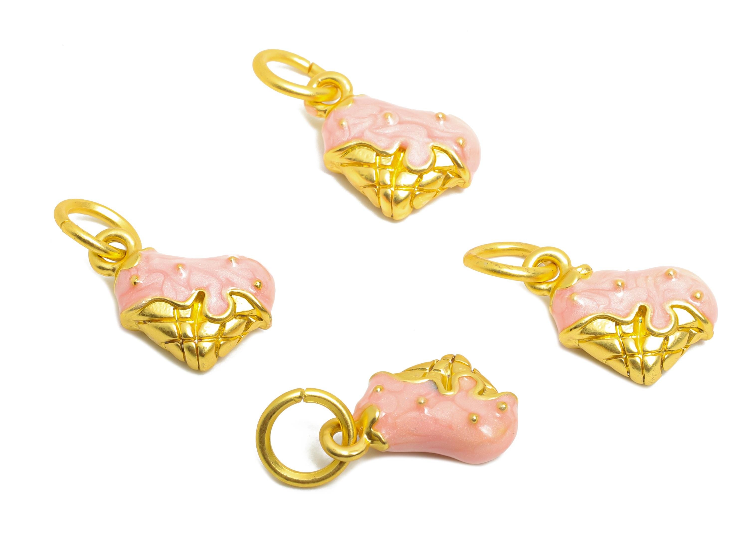 Ice Cream Cone Charm - Enamel Sweet Pendant - Sweet Treat Jewelry Charm - Kawaii Ice Cream Pendant - Lover's Jewelry - 14x9x4.53mm - ZZ2080 - DOMEDBAZAAR