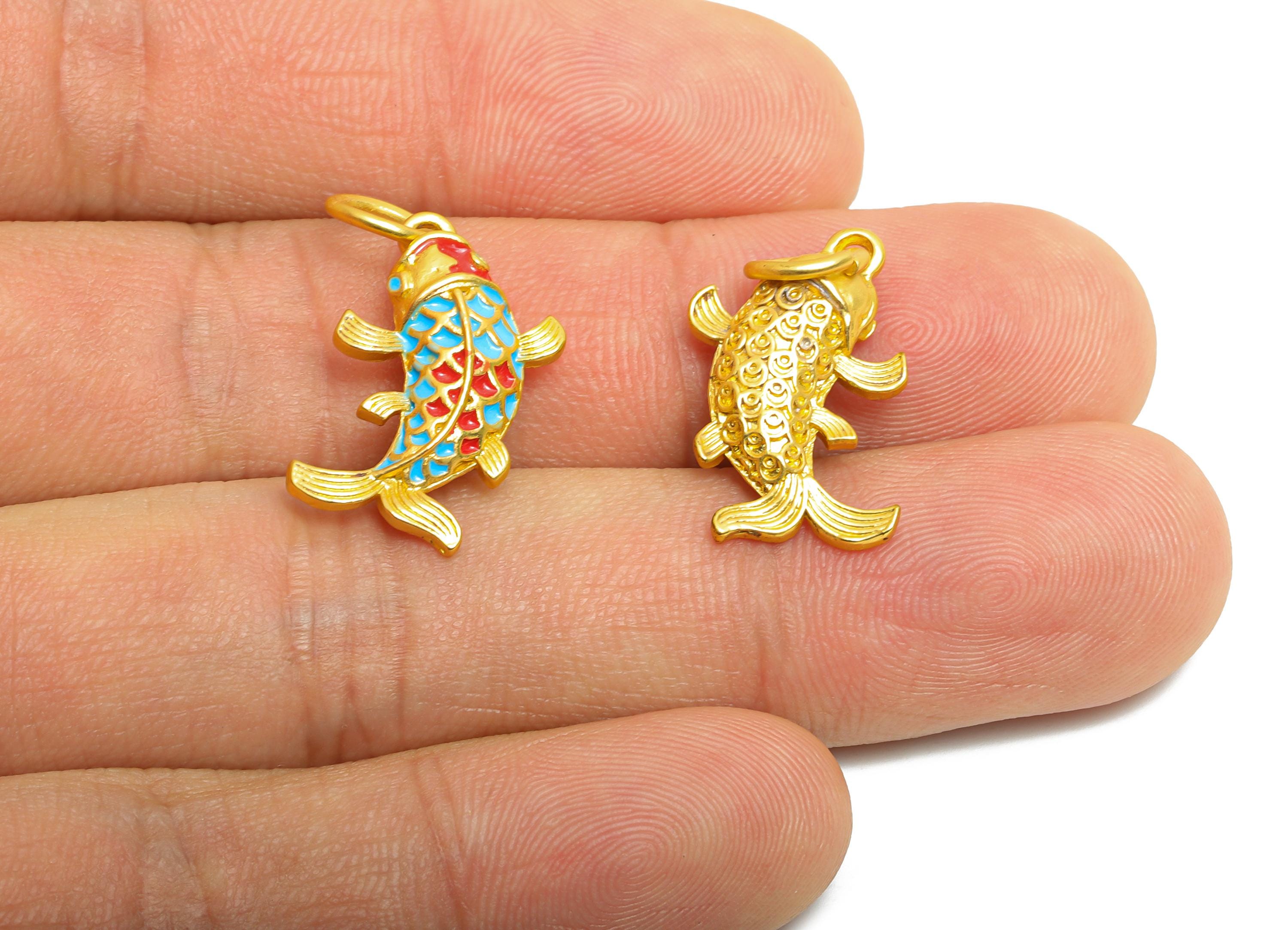 Alloy Koi Fish Eastern Charms - Dainty Enamel Good Lucky Pendant - Handmade Alloy Marine Charm - Jewelry Making - 21.55x12.3x5.4mm - ZZ2096 - DOMEDBAZAAR