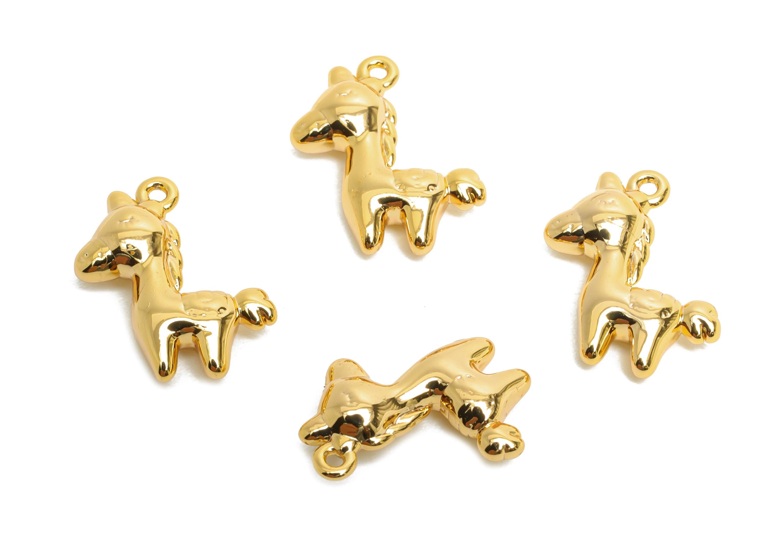 Brass Unicorn Earring Charms - Mini Horse Animal Charm for Bracelet - Jewelry Accessories DIY - 18K Real Gold Plated - 13x11x3.5mm - RGP9911 - DOMEDBAZAAR