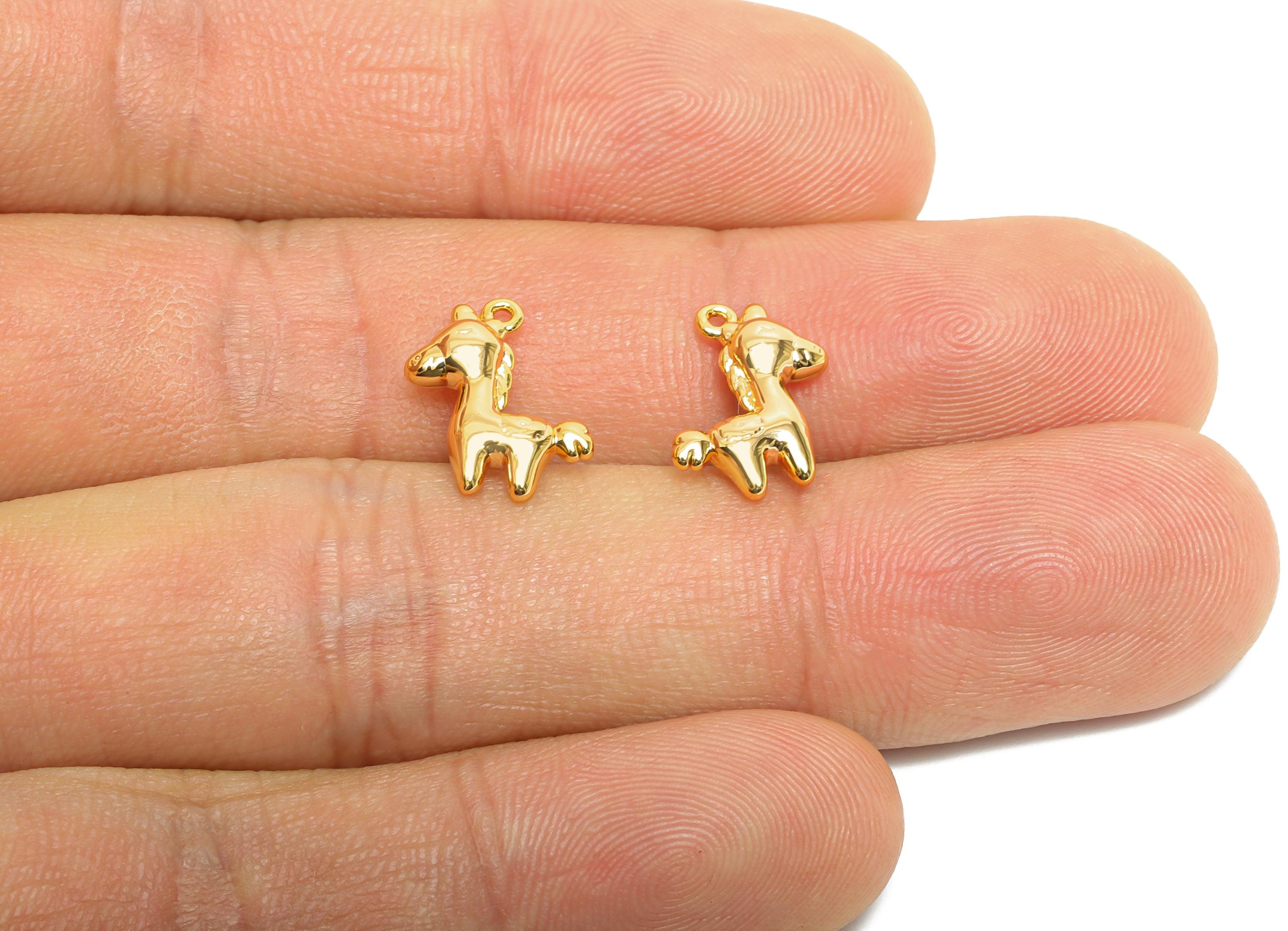 Brass Unicorn Earring Charms - Mini Horse Animal Charm for Bracelet - Jewelry Accessories DIY - 18K Real Gold Plated - 13x11x3.5mm - RGP9911 - DOMEDBAZAAR
