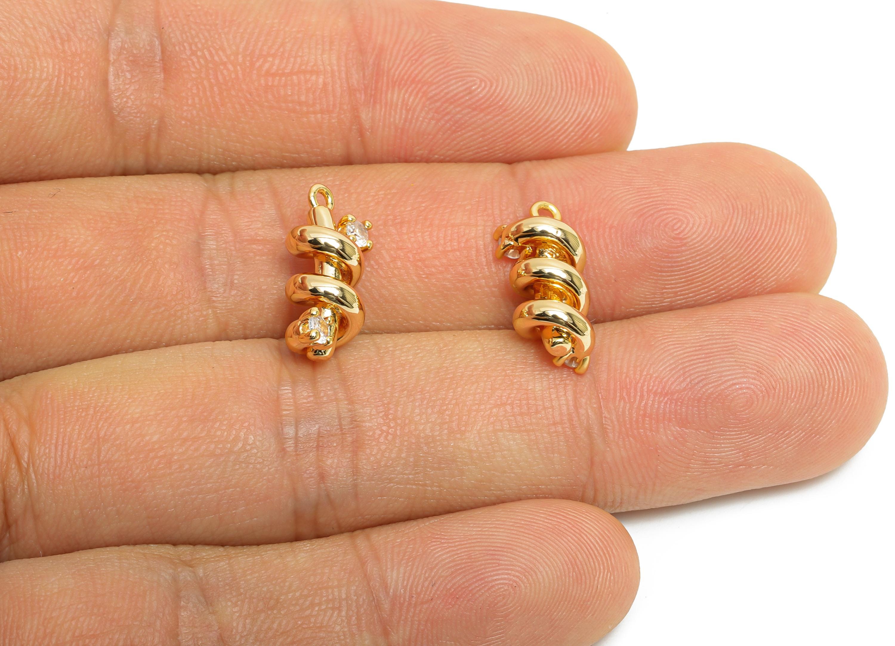 Brass Twisted Cylinder Charms - Gold Zircon Spiral Column Pendant - Refined Jewelry DIY - 18K Real Gold Plated - 16.1x6.8x6.8mm - RGP9892 - DOMEDBAZAAR