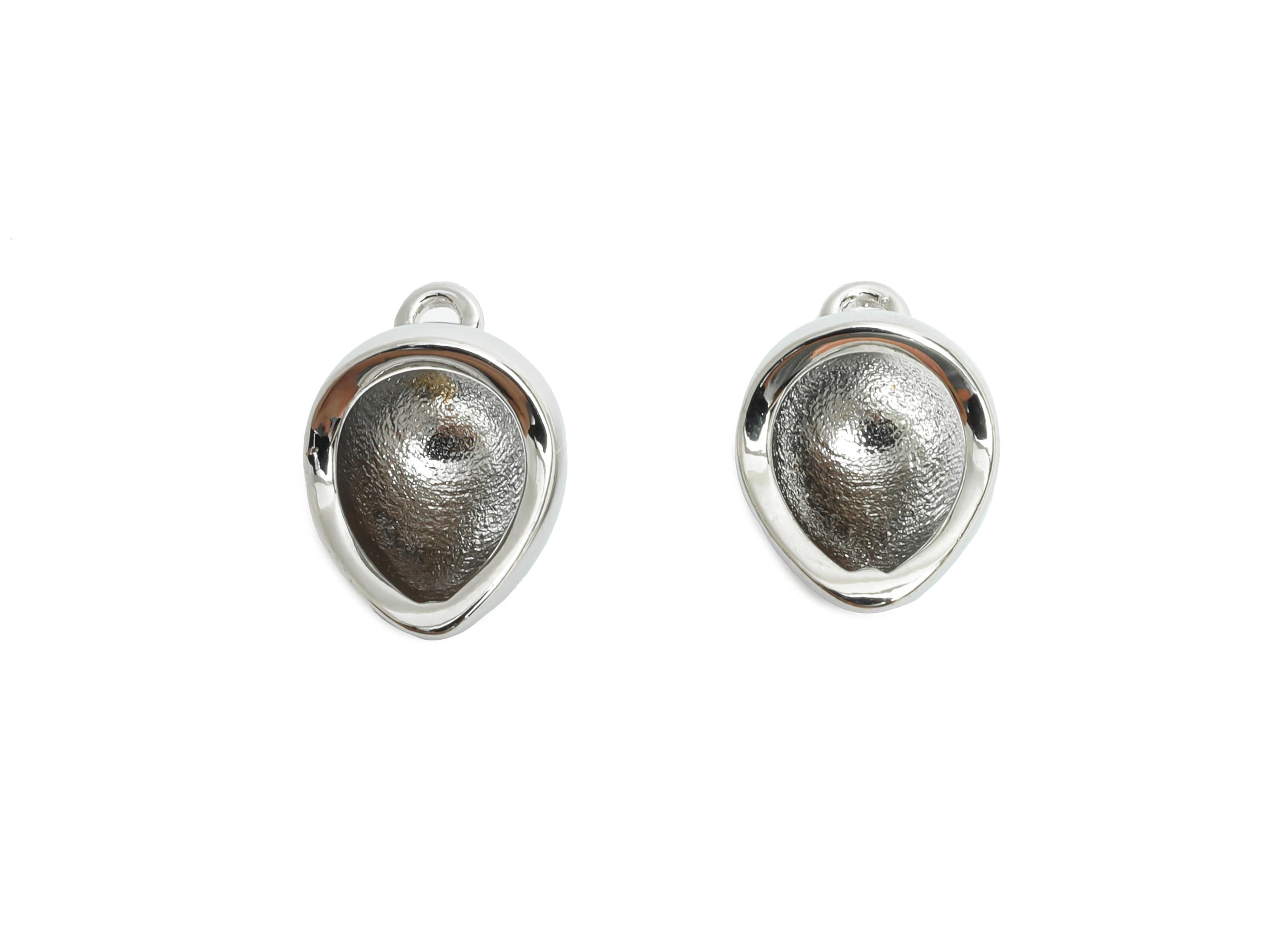 Brass Teardrop Earring Charm - Sleek Silver Cubic Notch Drop Pendant - Jewelry Accessories - 18K White Gold Plated - 12.4x8.1x6.6mm-RGP9930S - DOMEDBAZAAR