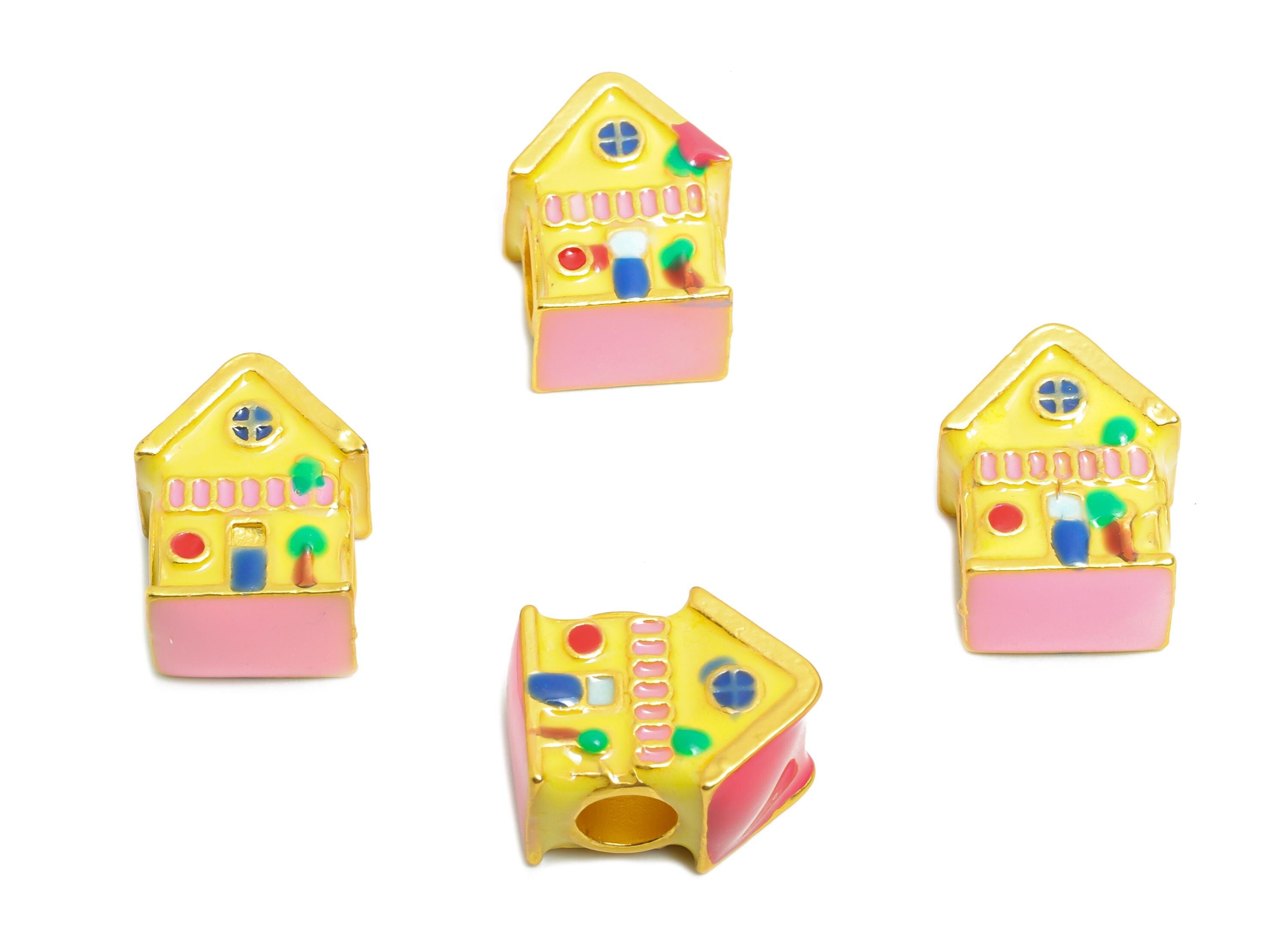 Alloy Kawaii House Bead - Enamel House Charm for Bracelet - DIY Bracelet House Bead - Cottage Bead for Charm Bracelet - 12x10x7mm - ZZ2069 - DOMEDBAZAAR