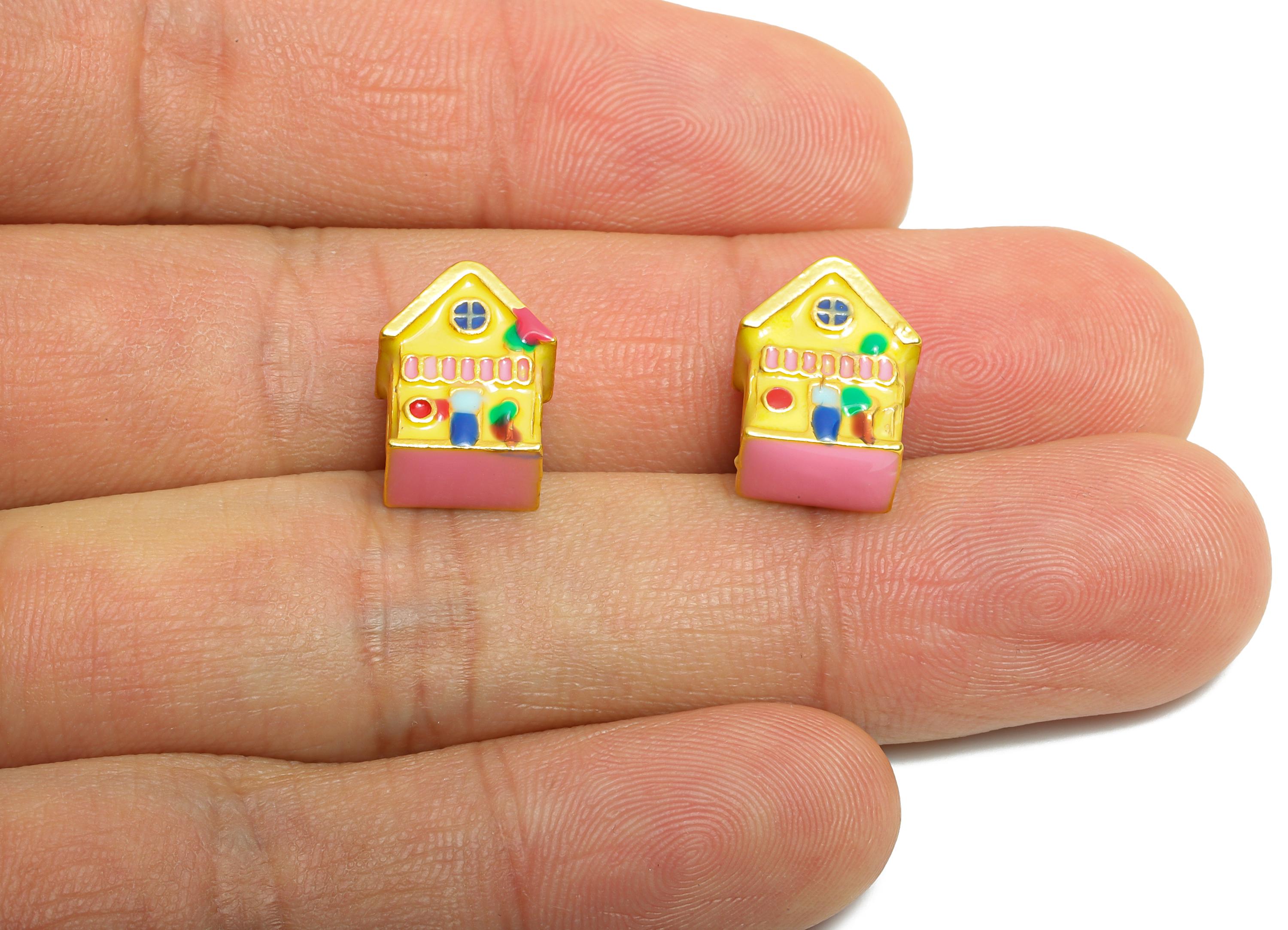 Alloy Kawaii House Bead - Enamel House Charm for Bracelet - DIY Bracelet House Bead - Cottage Bead for Charm Bracelet - 12x10x7mm - ZZ2069 - DOMEDBAZAAR