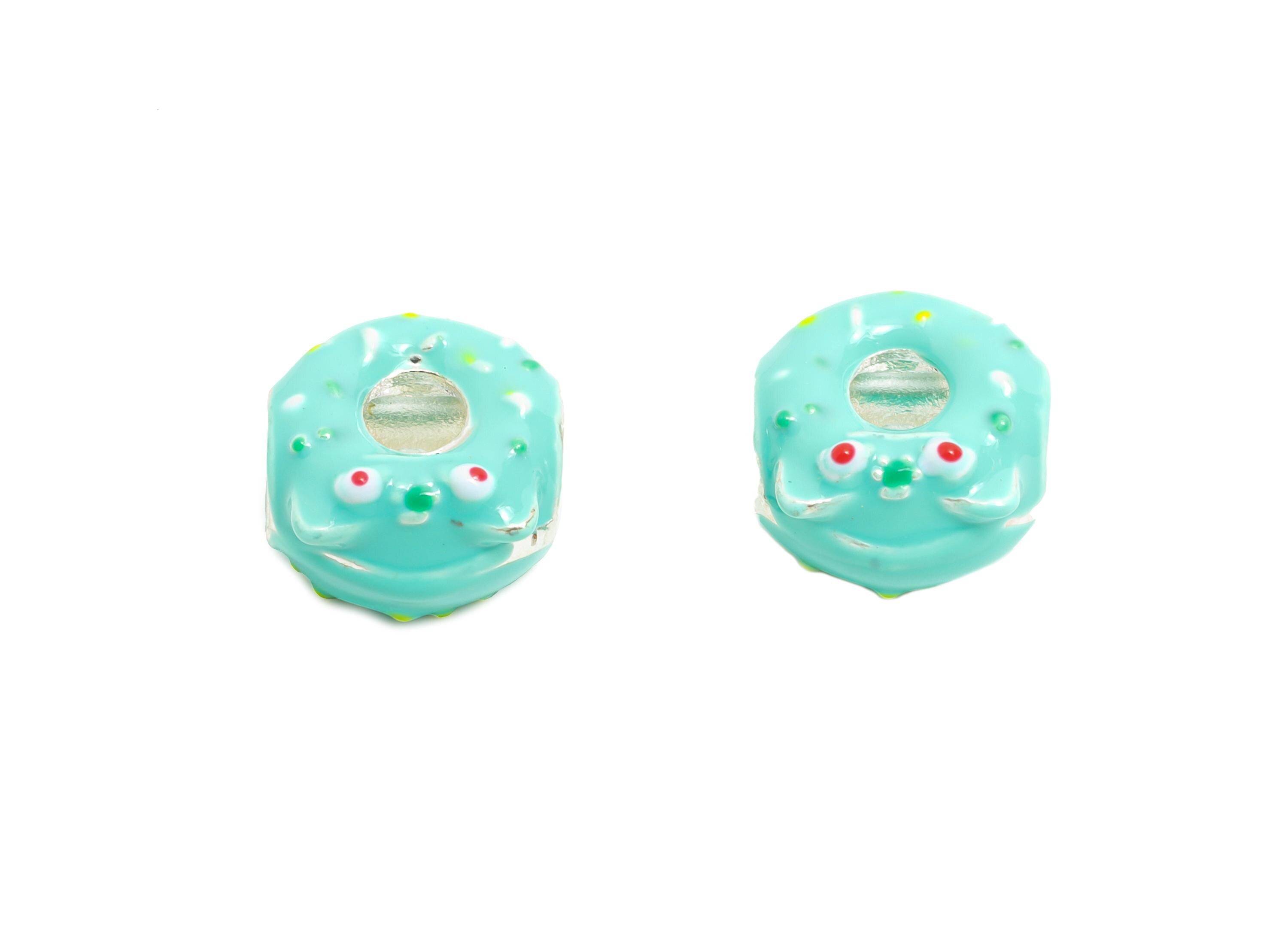 Alloy Cat Donut Bead - Enamel Dount Charm for Bracelet - Cute Colorful Sprinkle Donut Bead - Frosted Donut Jewelry Bead - 11x11x7mm - ZZ2063 - DOMEDBAZAAR