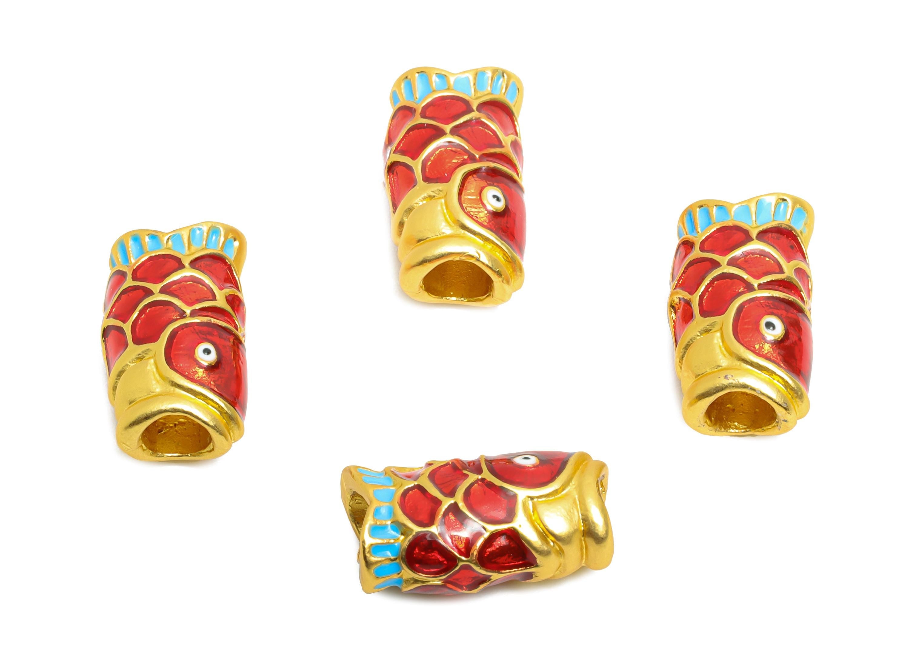 Alloy Koi Fish Beads - Colorful Enamel Charm for Bracelet - Whimsical Bracelet Charm - Good Luck Fun Bracelet Eastern Bead - 16x9x6mm-ZZ2093 - DOMEDBAZAAR
