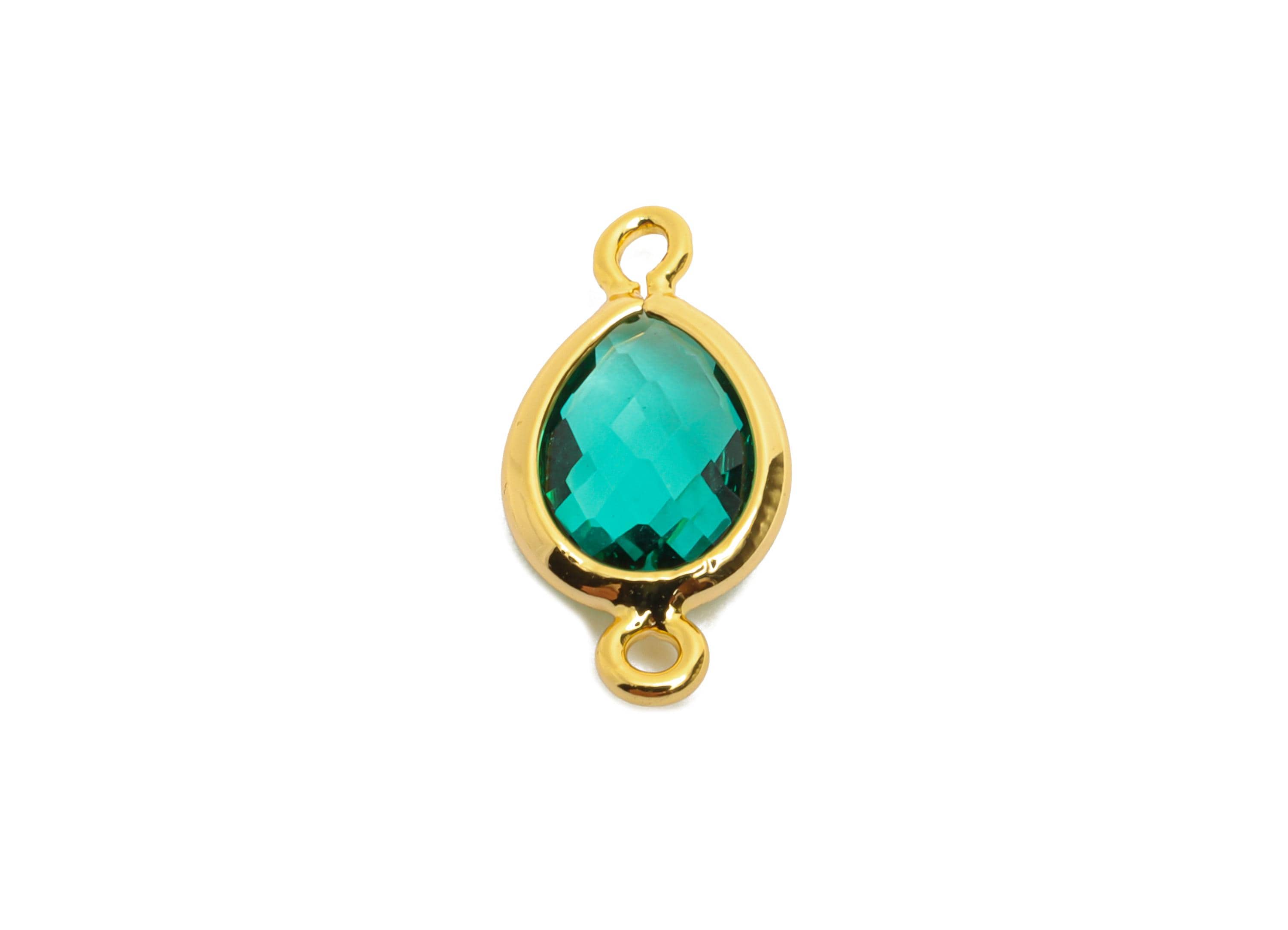Brass Teardrop Glass Connector - Luxury Faceted Glass Connector - Elegant Drop Decorative Glass Charm - 18K Gold Plated - 14x6x2mm - GS1356G - DOMEDBAZAAR