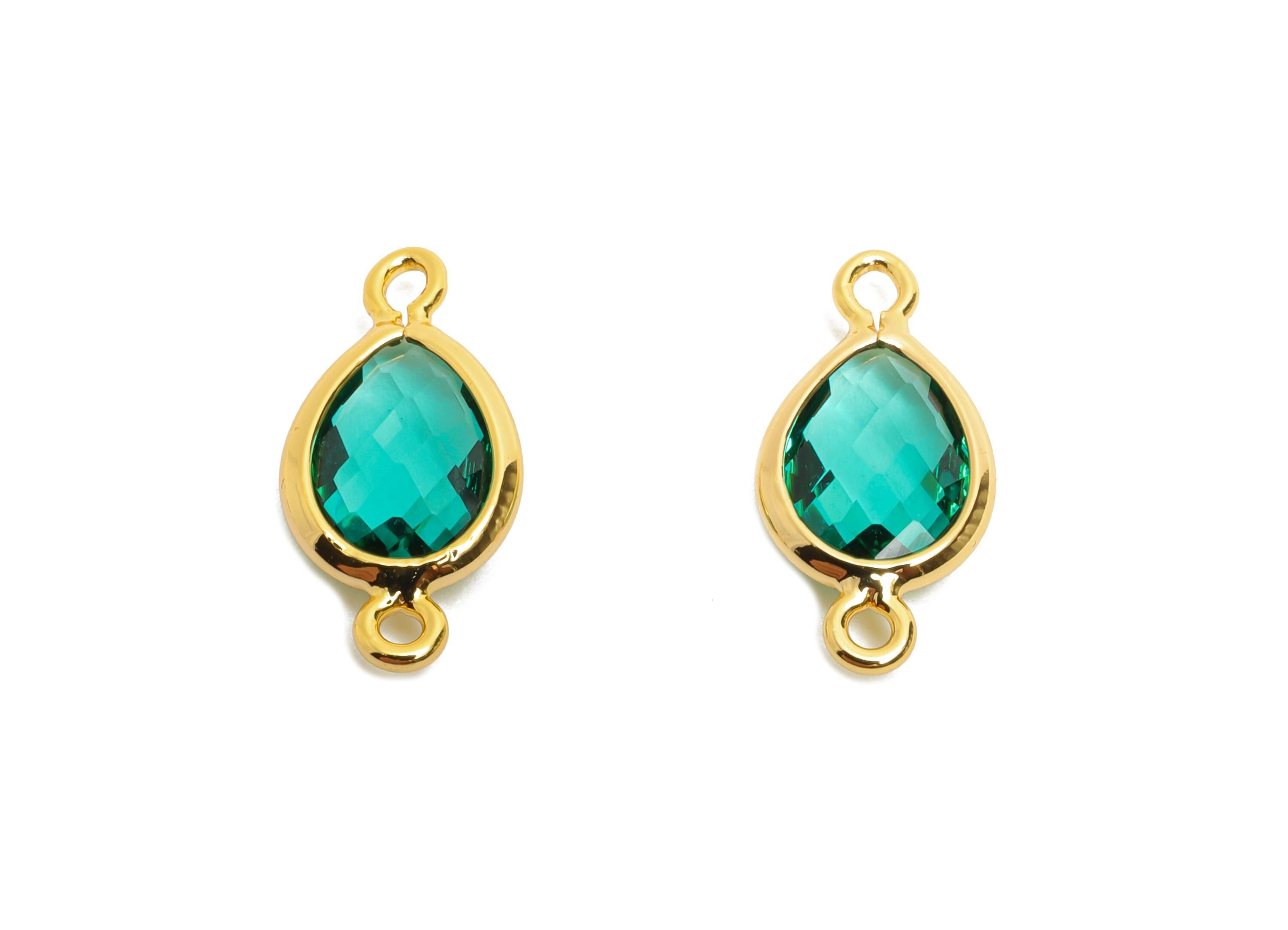 Brass Teardrop Glass Connector - Luxury Faceted Glass Connector - Elegant Drop Decorative Glass Charm - 18K Gold Plated - 14x6x2mm - GS1356G - DOMEDBAZAAR
