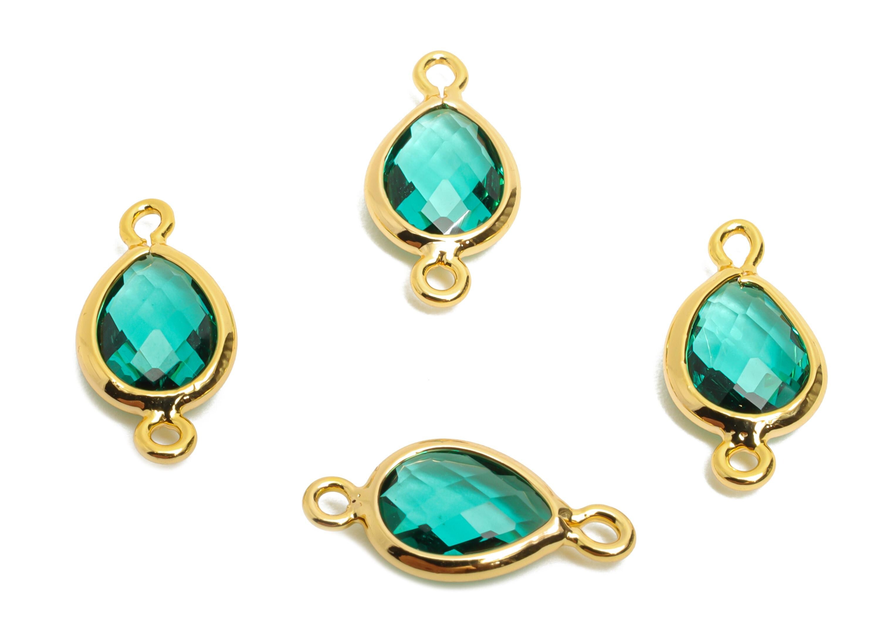 Brass Teardrop Glass Connector - Luxury Faceted Glass Connector - Elegant Drop Decorative Glass Charm - 18K Gold Plated - 14x6x2mm - GS1356G - DOMEDBAZAAR