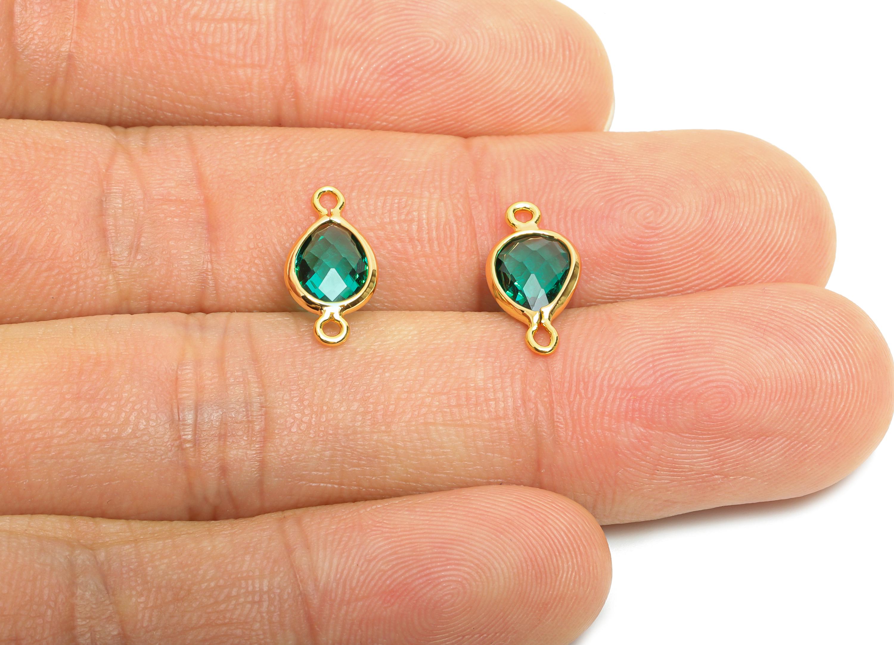 Brass Teardrop Glass Connector - Luxury Faceted Glass Connector - Elegant Drop Decorative Glass Charm - 18K Gold Plated - 14x6x2mm - GS1356G - DOMEDBAZAAR