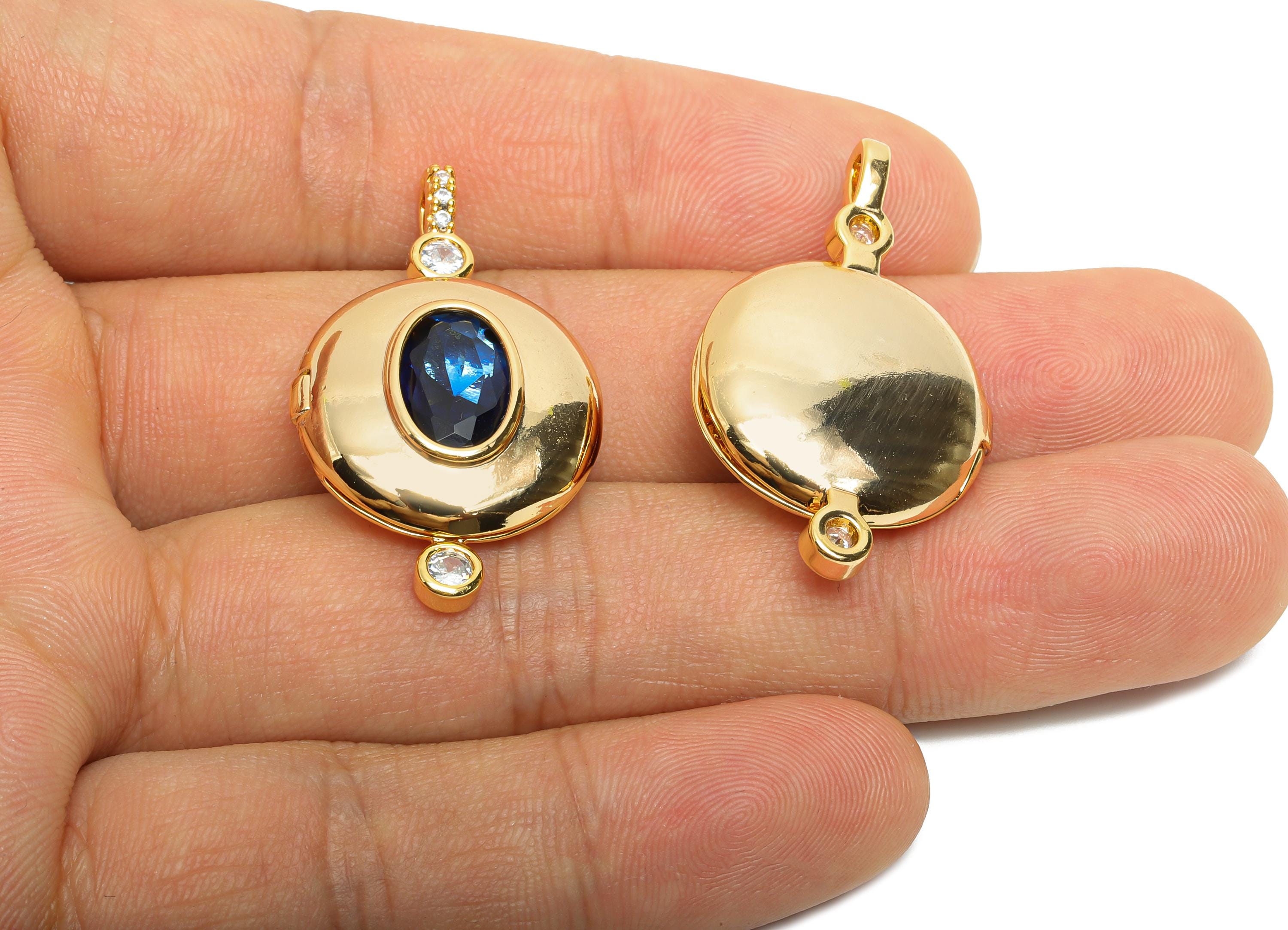 Memory Locket Necklace Pendant - CZ Crystal Locket Pendant- Customizable Photo Vintage Locket Charm - 18K Gold Plated - 34x21x7mm - RGP10494 - DOMEDBAZAAR