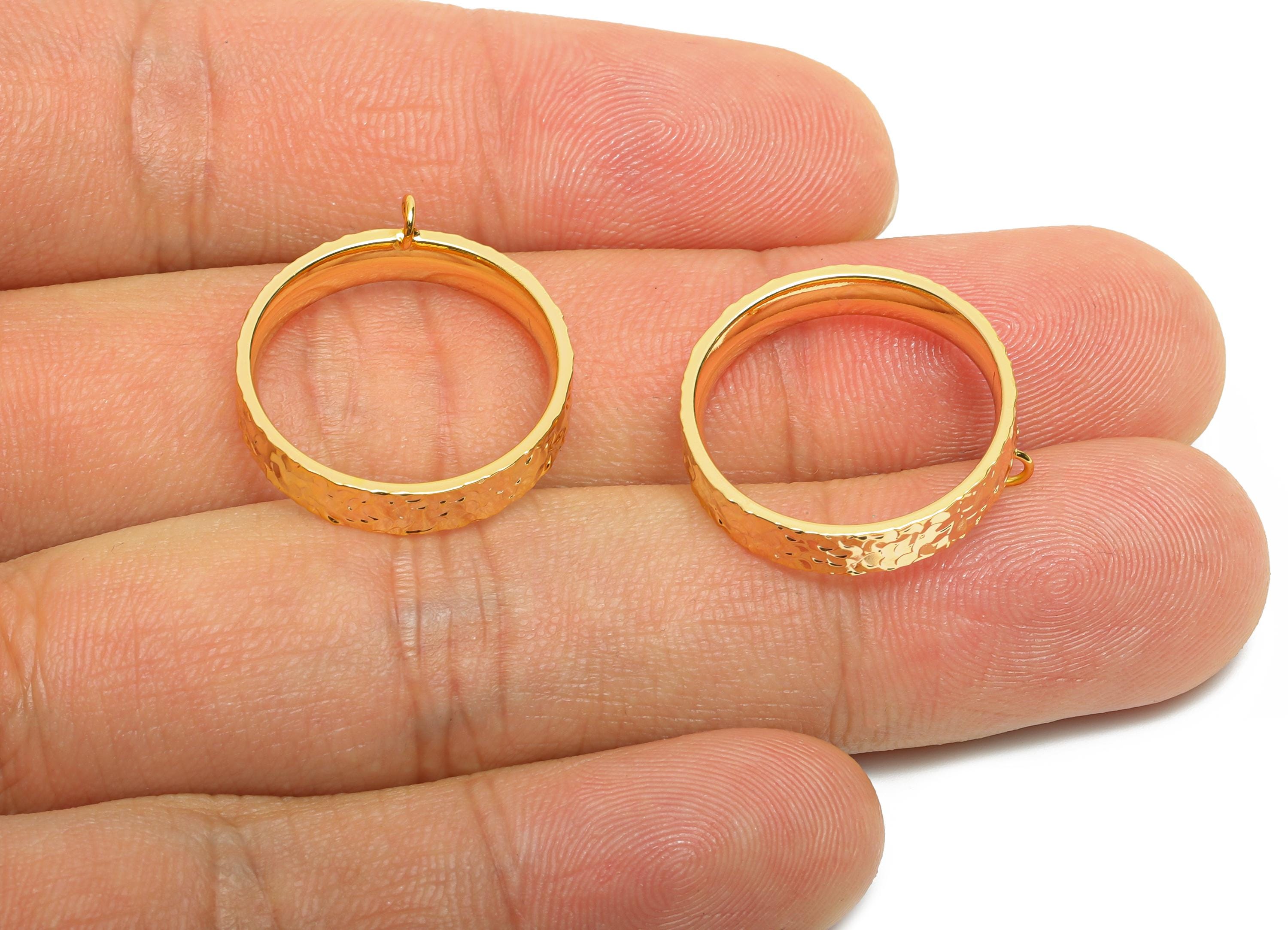 Brass Circle Ring - Brass Textured Versatile Ring With Loop - Hoop Ring for Crafting - 18K Real Gold Plated - 20x20x4mm - RGP10754-7 - DOMEDBAZAAR