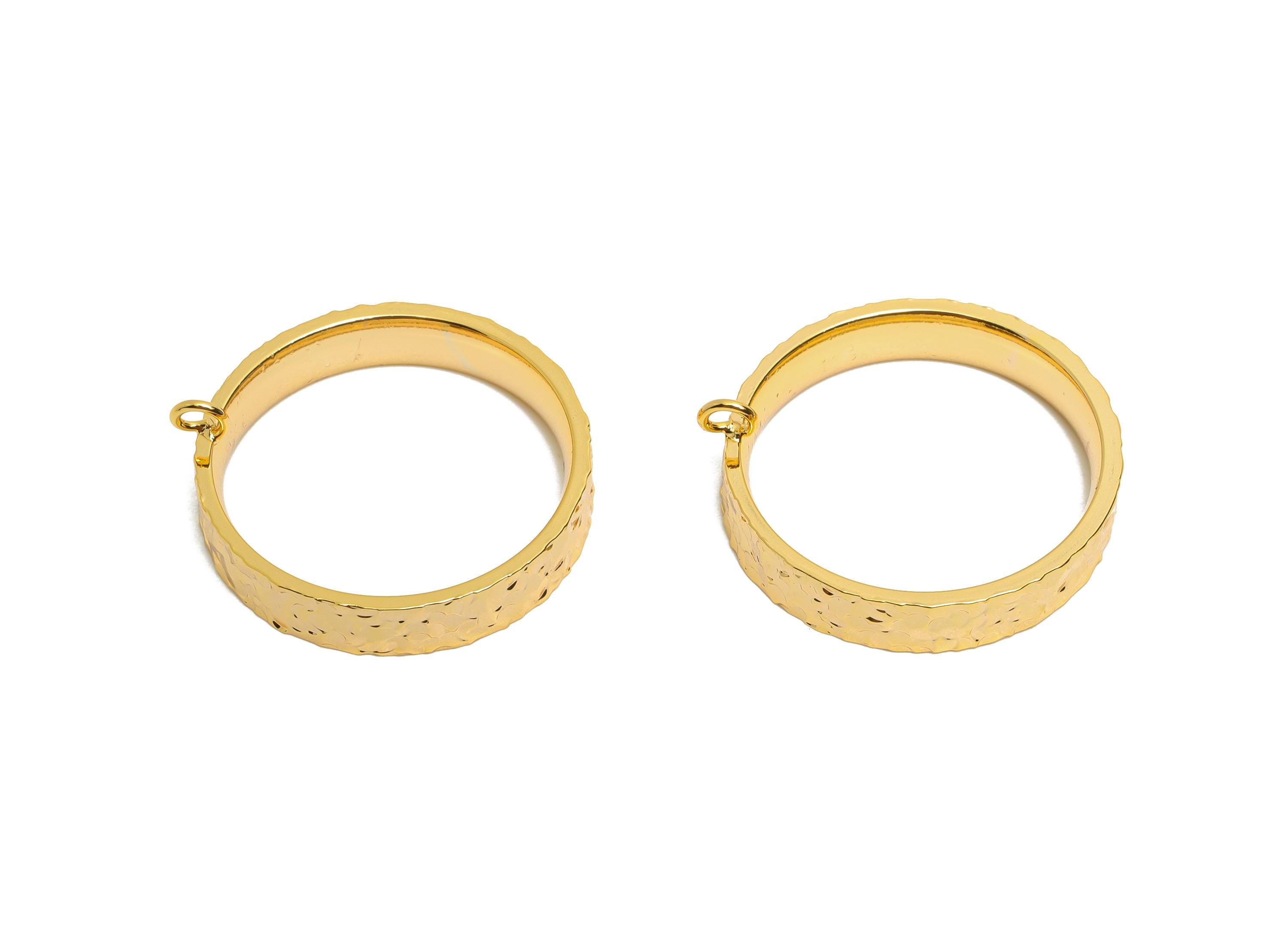 Brass Circle Ring - Brass Textured Versatile Ring With Loop - Hoop Ring for Crafting - 18K Real Gold Plated - 21x21x4mm - RGP10754-8 - DOMEDBAZAAR