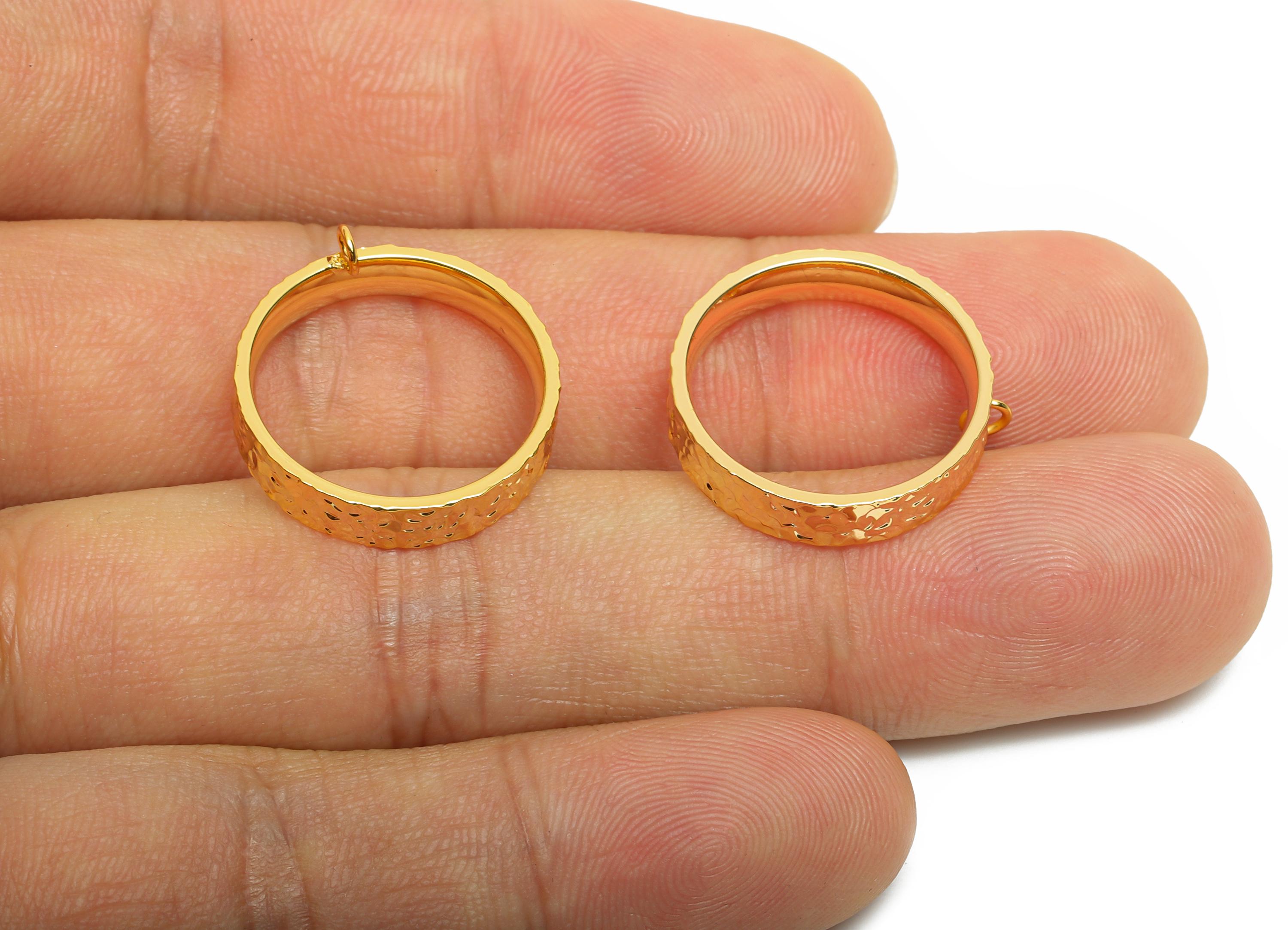 Brass Circle Ring - Brass Textured Versatile Ring With Loop - Hoop Ring for Crafting - 18K Real Gold Plated - 19.45x19x4mm - RGP10754-6 - DOMEDBAZAAR