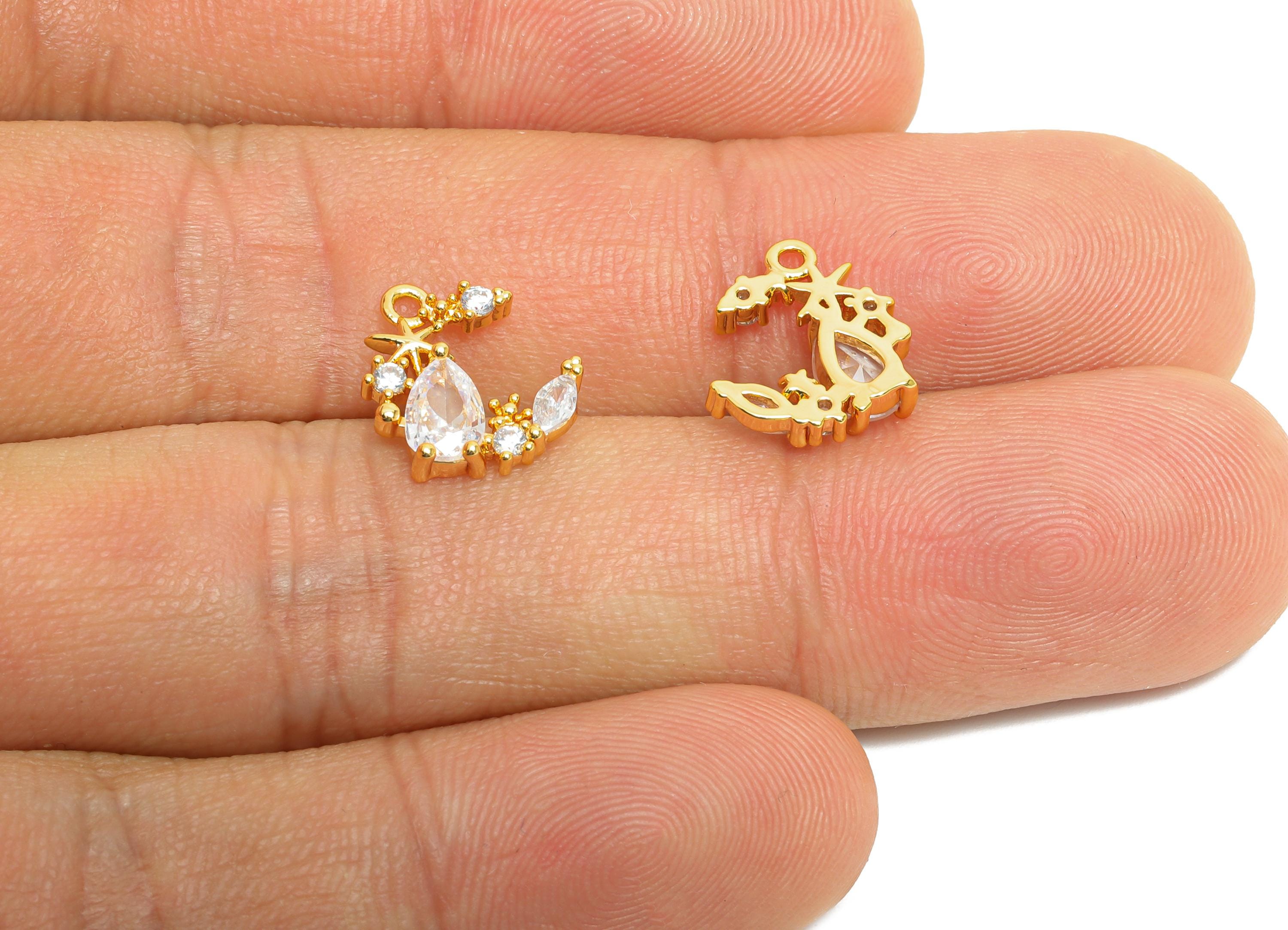 Brass Crescent Earring Charm - Sparking Teardrop Cubic Zircon Charm - Luxury Marquise Pendant - 18K Real Gold Plating - 12x10x3mm - RGP9901 - DOMEDBAZAAR