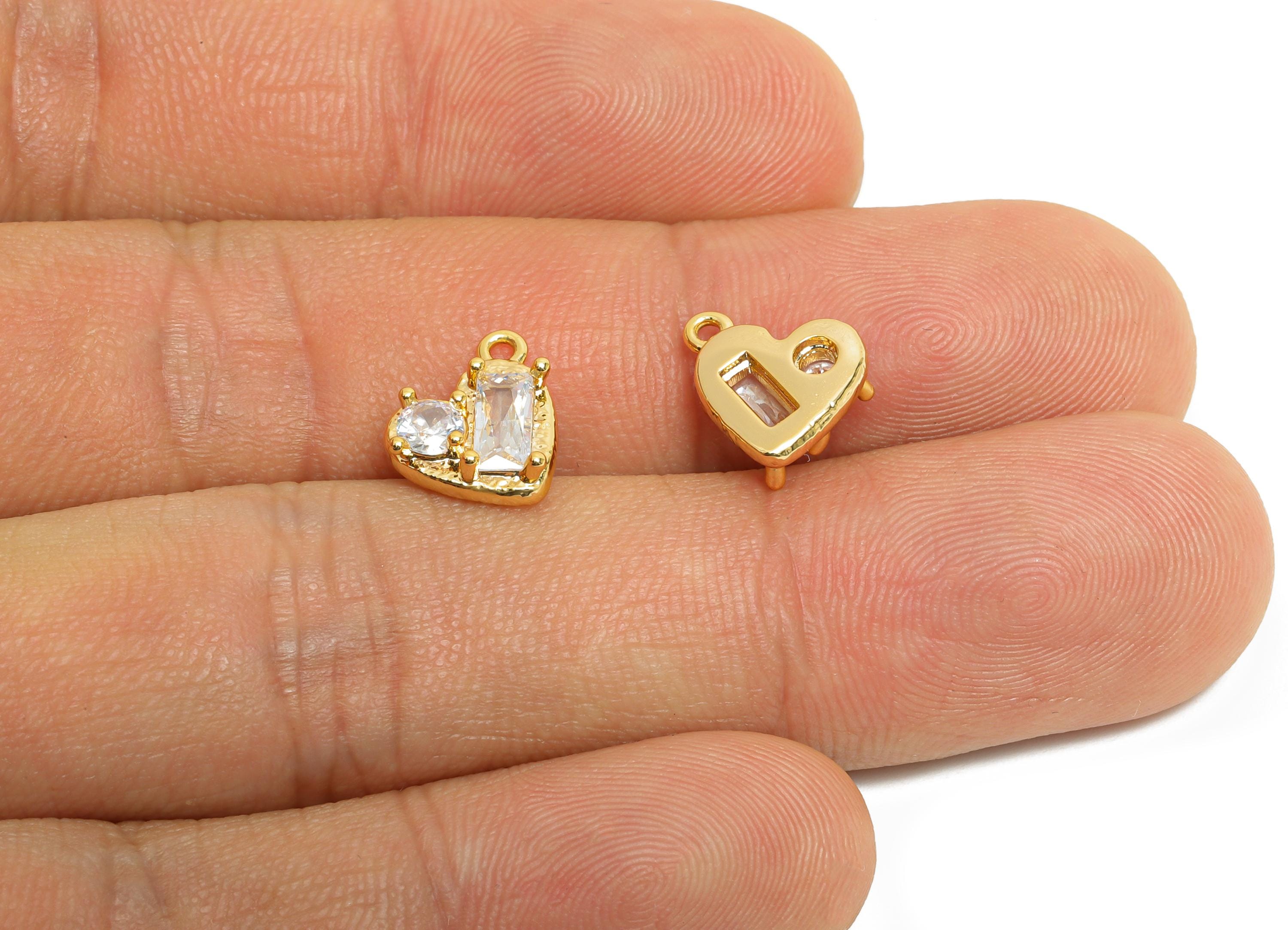 Brass Heart Earring Charm - Sparking Geometry Faceted Cubic Zircon Charm - Romantic Jewelry - 18K Real Gold Plating - 9x9x3mm - RGP9900 - DOMEDBAZAAR