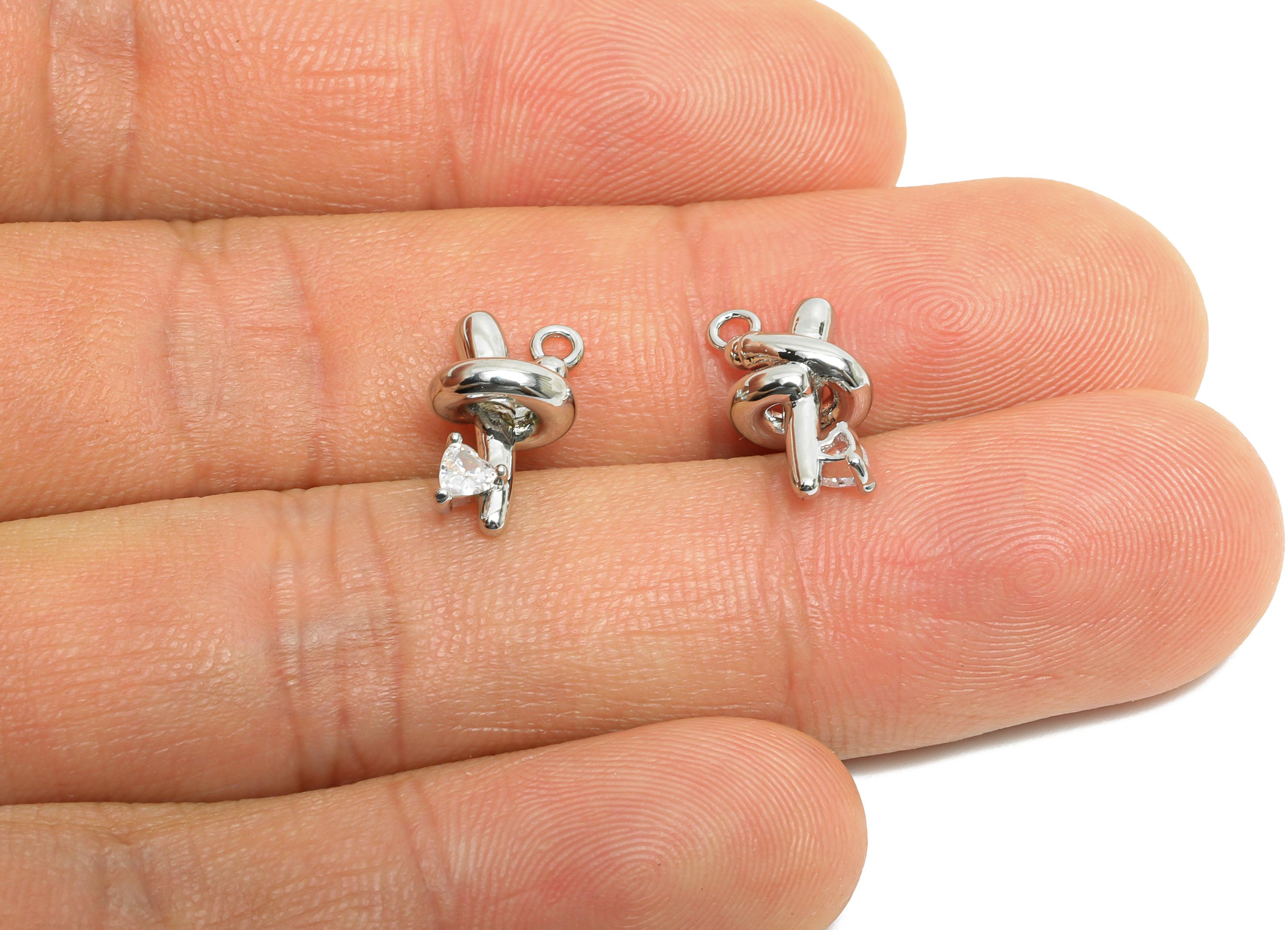 Artistic knot Earring Charm - Minimalist Modern Cubic Zircon Charm - Heart Gem Jewelry - 18K Real White Gold Plating - 13x7x6mm - RGP9935S - DOMEDBAZAAR