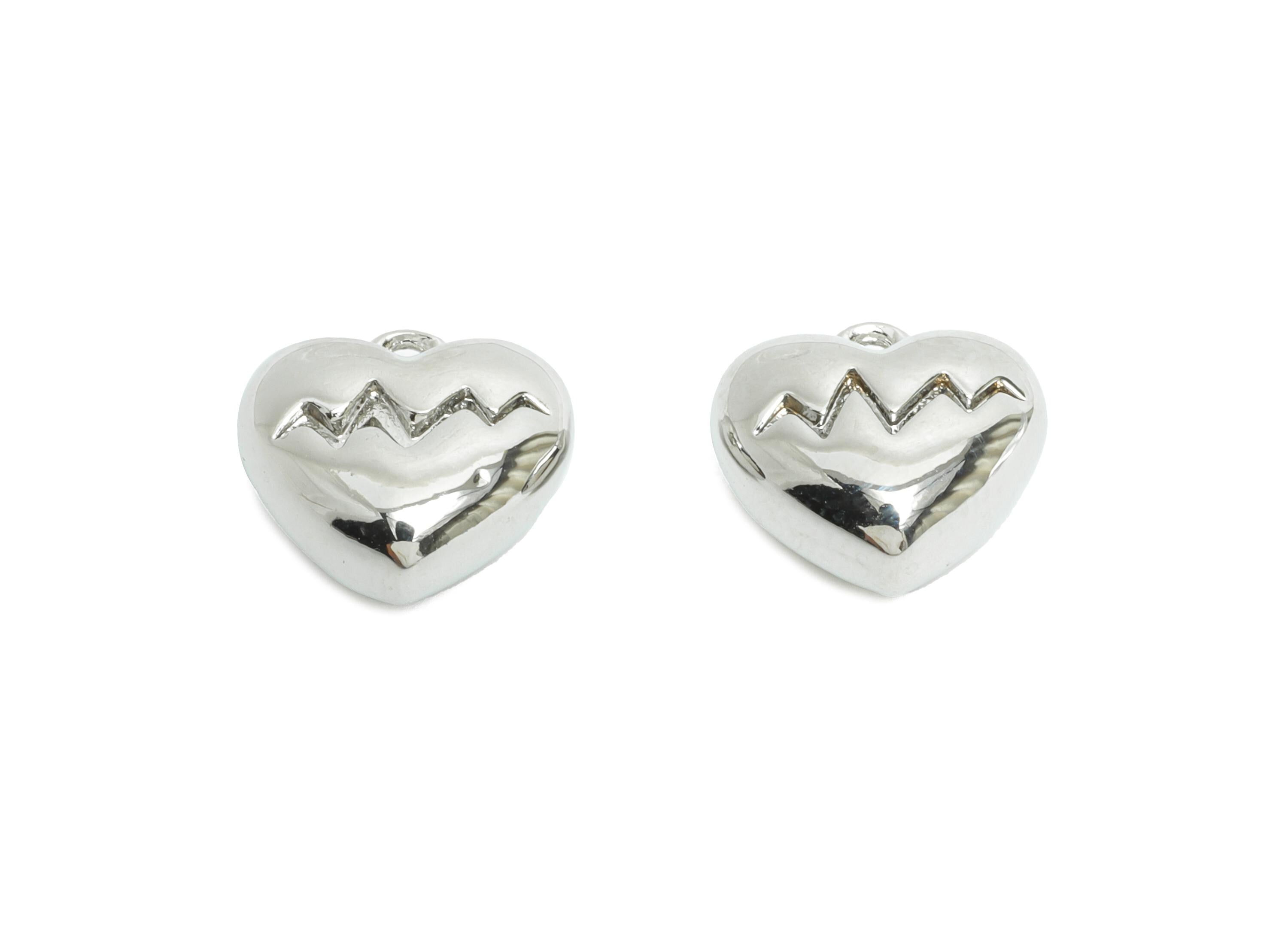 Brass Zigzag Heart Earring Charm - Sleek Silver Heart Pendant for Necklace - Refined Jewelry - 18K White Gold Plated -11x10x5.34mm -RGP9910S - DOMEDBAZAAR