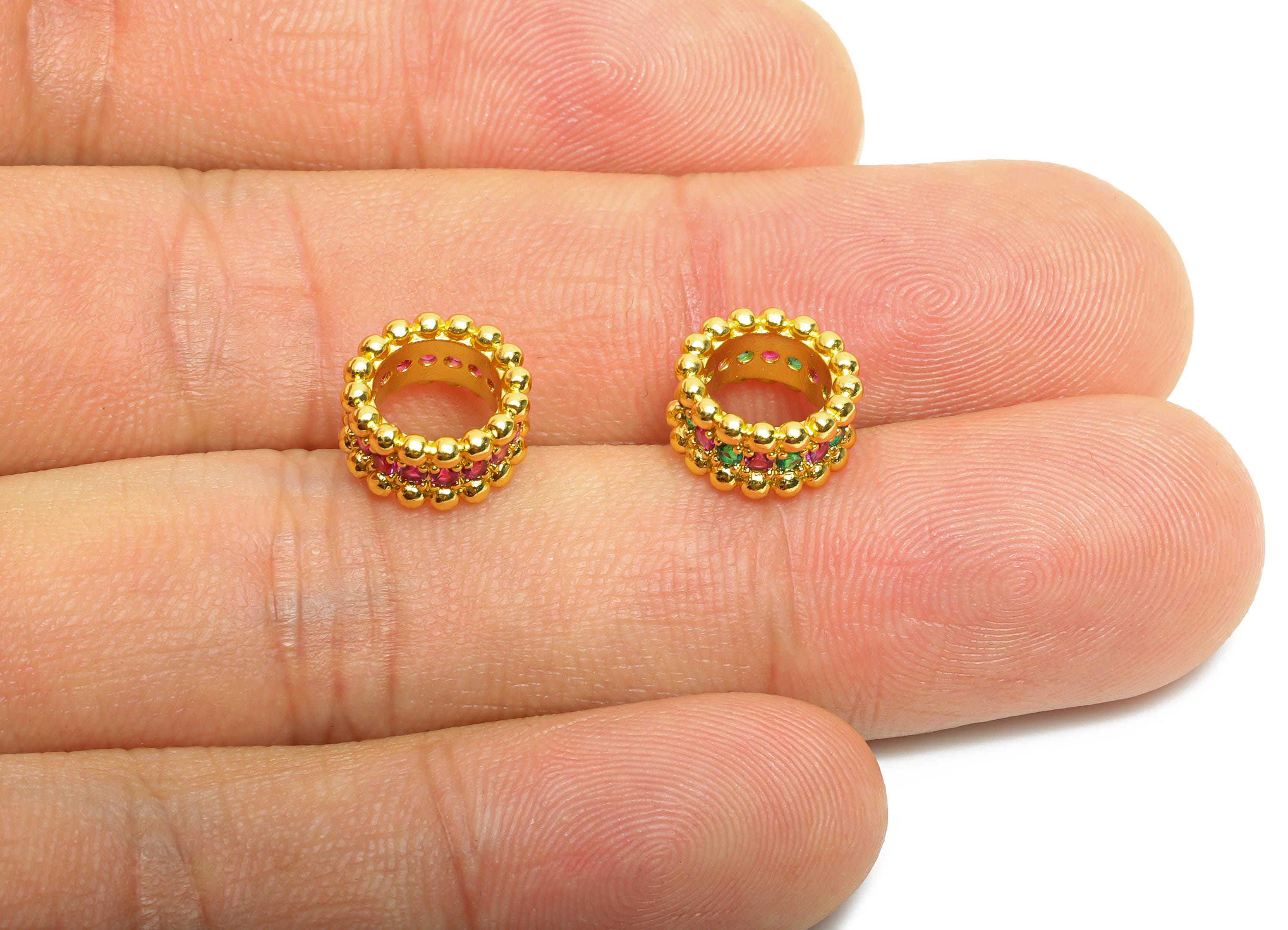 Rainbow CZ Bead Spacer - Cubic Zircon Charm for Bracelet - Luxury Bead Rhinestones for Jewelry Making - 24k Gold Plated - 10x10x5mm-RGP10730 - DOMEDBAZAAR