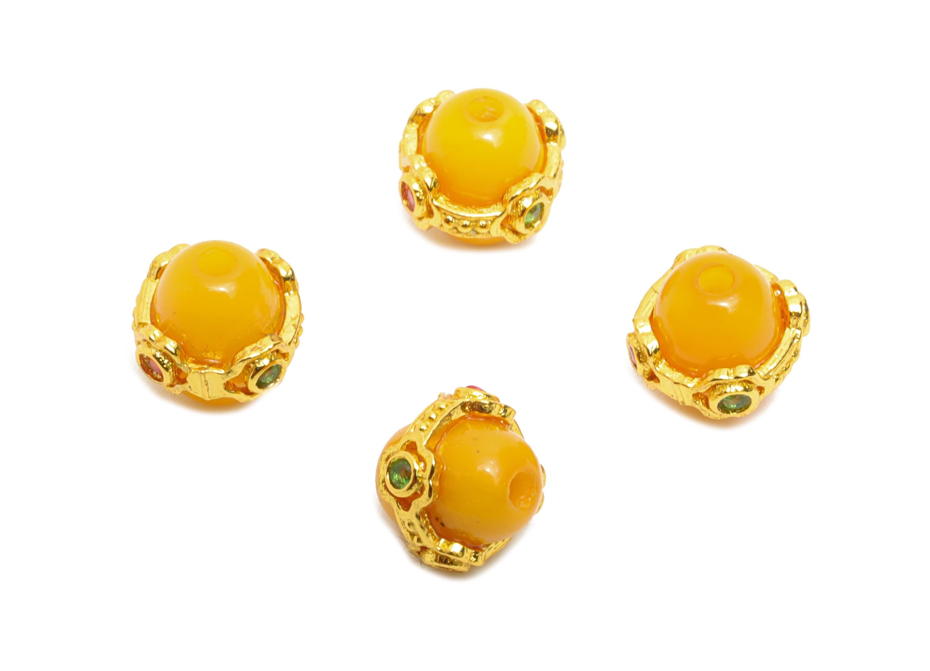 Brass Enamel Space Bead - Cubic Zircon Eastern Bead - Round Gold Spacer Bead - Luxury Bead for Bracelet - 24k Gold Plated - 6x6x6mm-RGP10728 - DOMEDBAZAAR