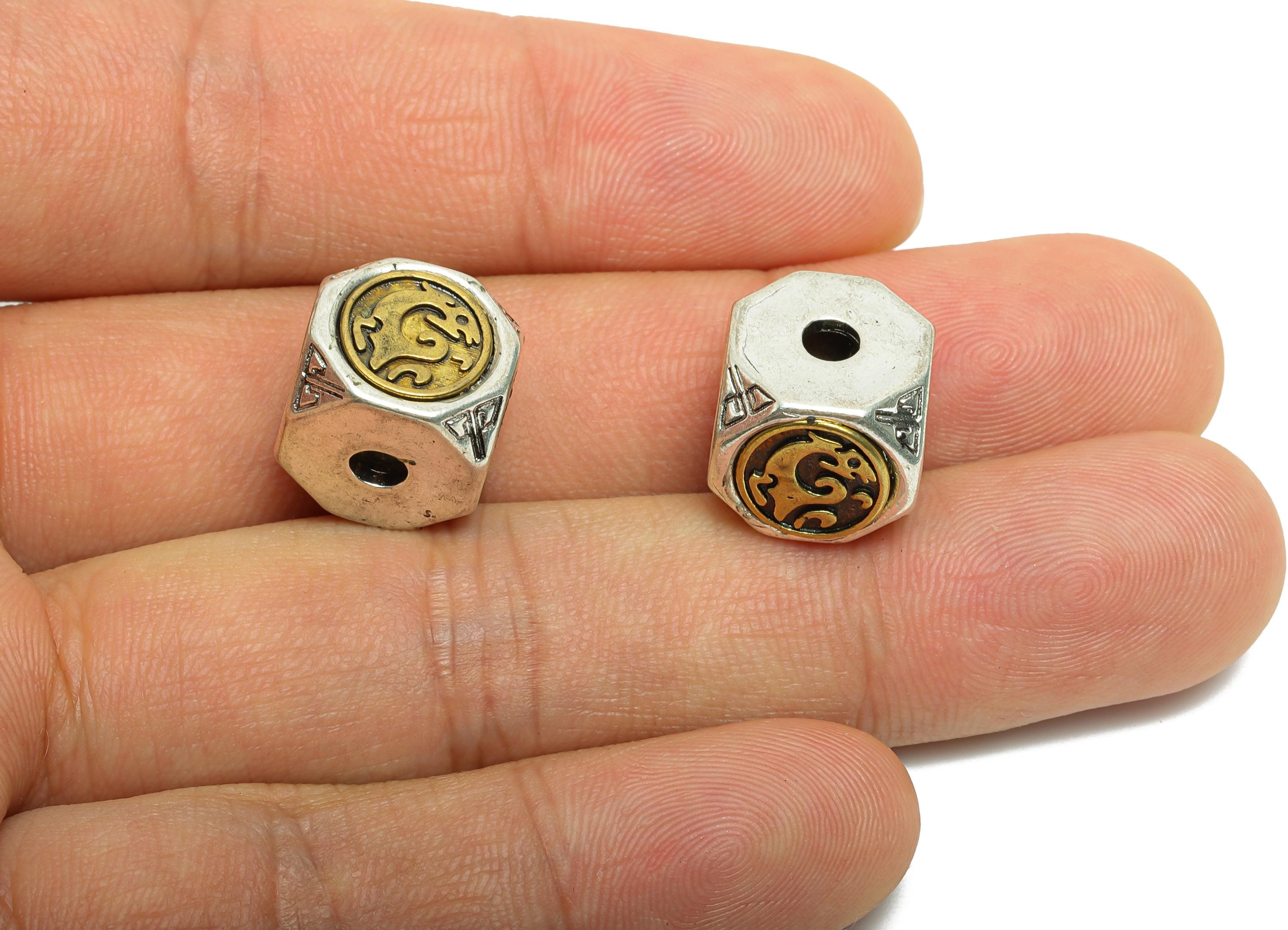 Brass Octagonal Bead - Handcrafted Geometric Bead - Vintage Textured Bead - Bead for DIY Bracelets - Silver Argent - 13x12x11mm - RGP10737 - DOMEDBAZAAR