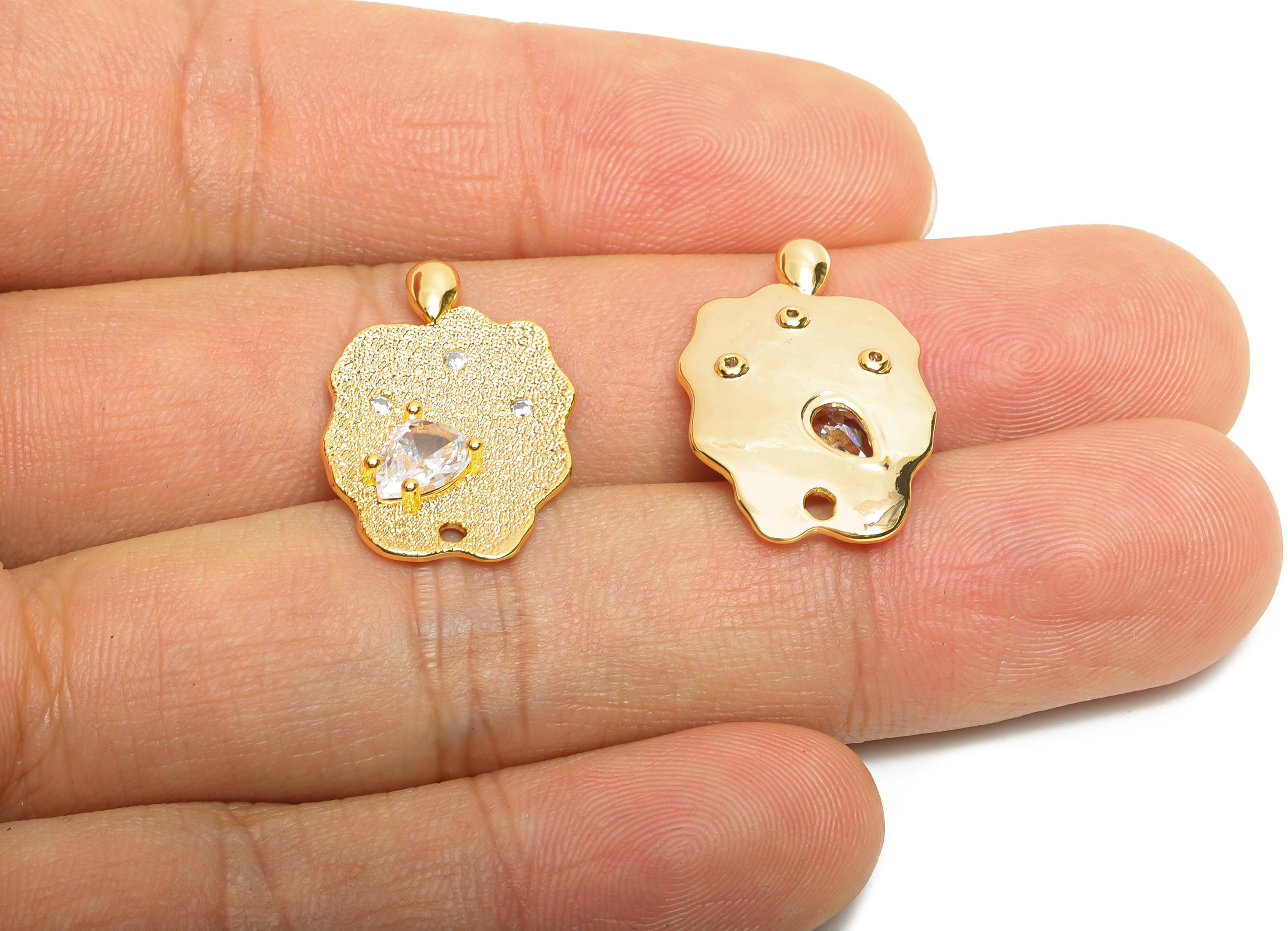 Dainty Teardrop Pendant - Brass Sparking Crystal Charm - Modern Irregular Gold Pendant - 18K Real Gold Plated - 22.8x15.2x3.2mm - RGP10493 - DOMEDBAZAAR