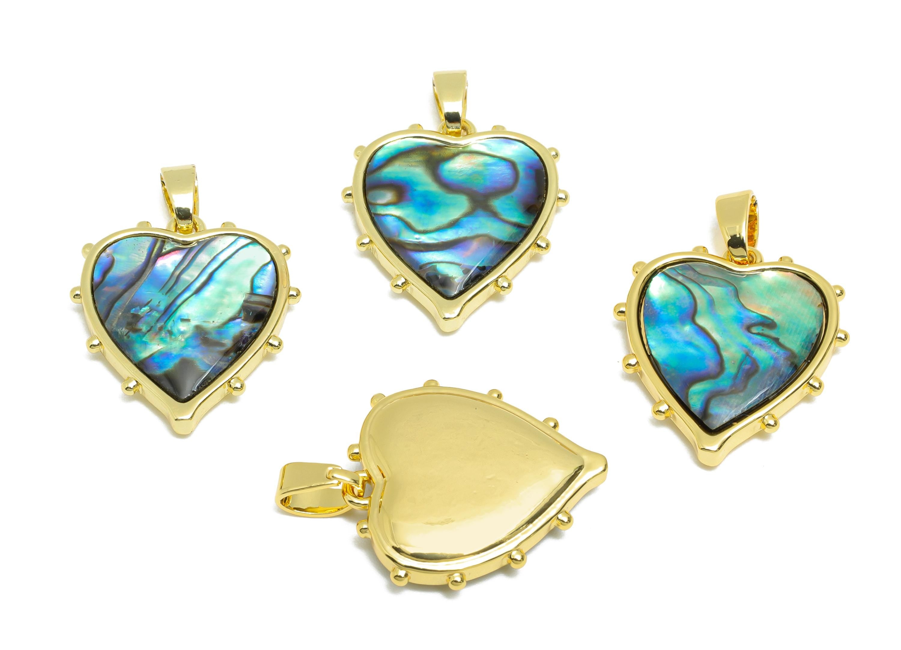 Brass Heart Pendant - Gold Abalone Shell Pendant for Necklace - Refined Love Heart Jewelry - 18K Gold-Plated - 18.24x16.25x3.97mm - RGP10679 - DOMEDBAZAAR