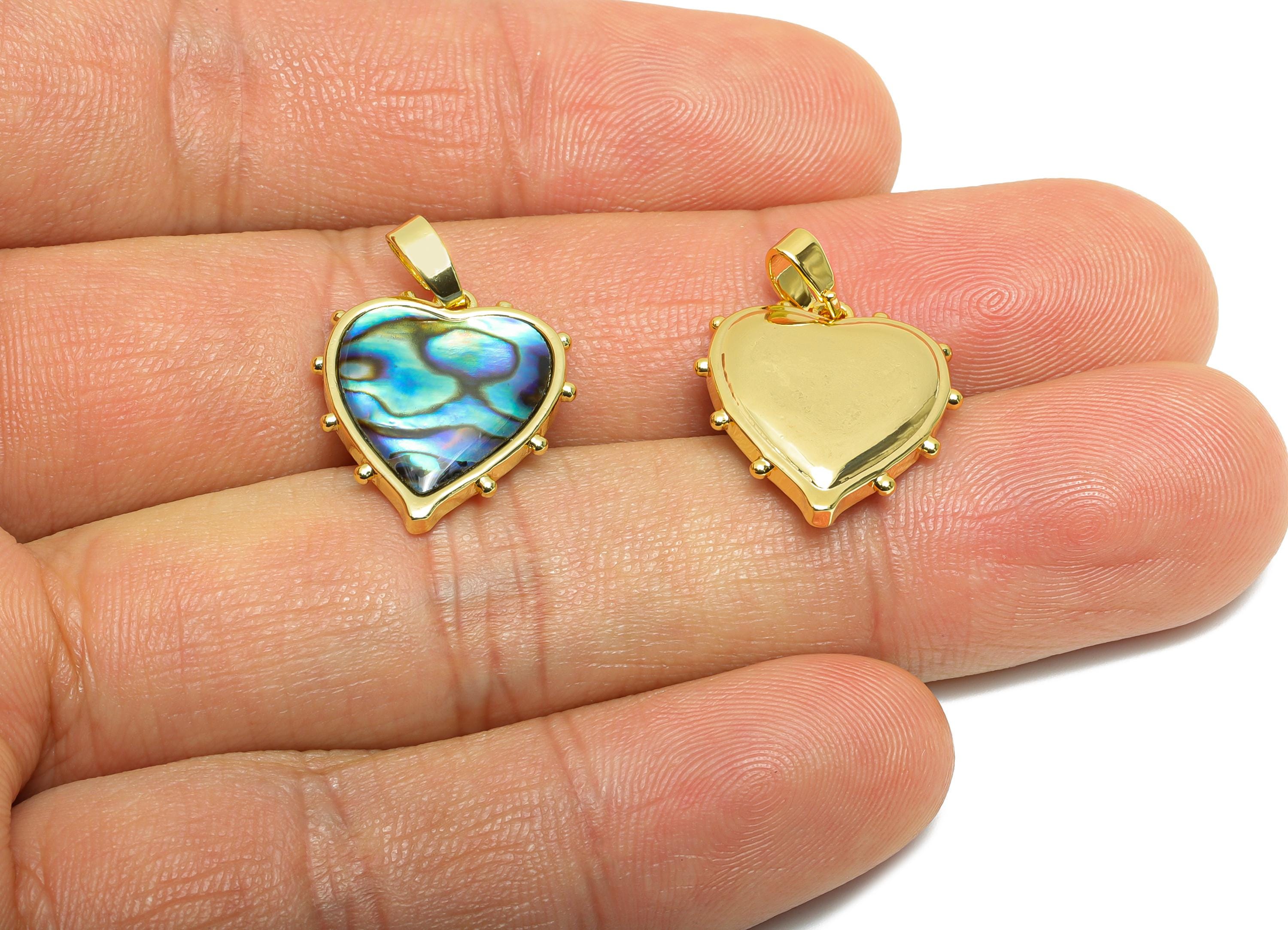 Brass Heart Pendant - Gold Abalone Shell Pendant for Necklace - Refined Love Heart Jewelry - 18K Gold-Plated - 18.24x16.25x3.97mm - RGP10679 - DOMEDBAZAAR