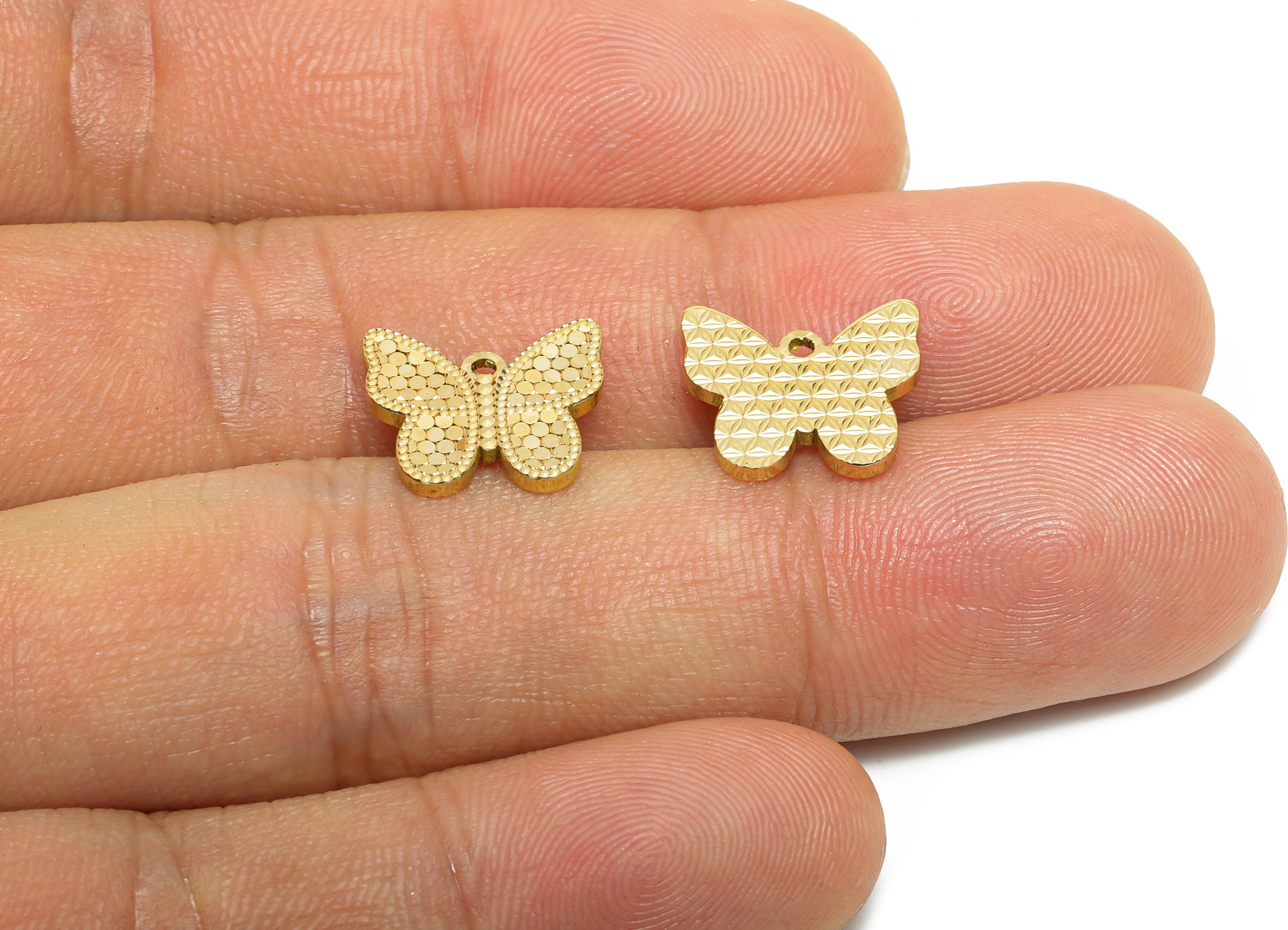 Butterfly Earring Charm - Raw Brass Shine Textured Laser Cut Butterfly Charm - Elegant Pendant - Luxury Pendant - 13x11x1.31mm - PP11165 - DOMEDBAZAAR