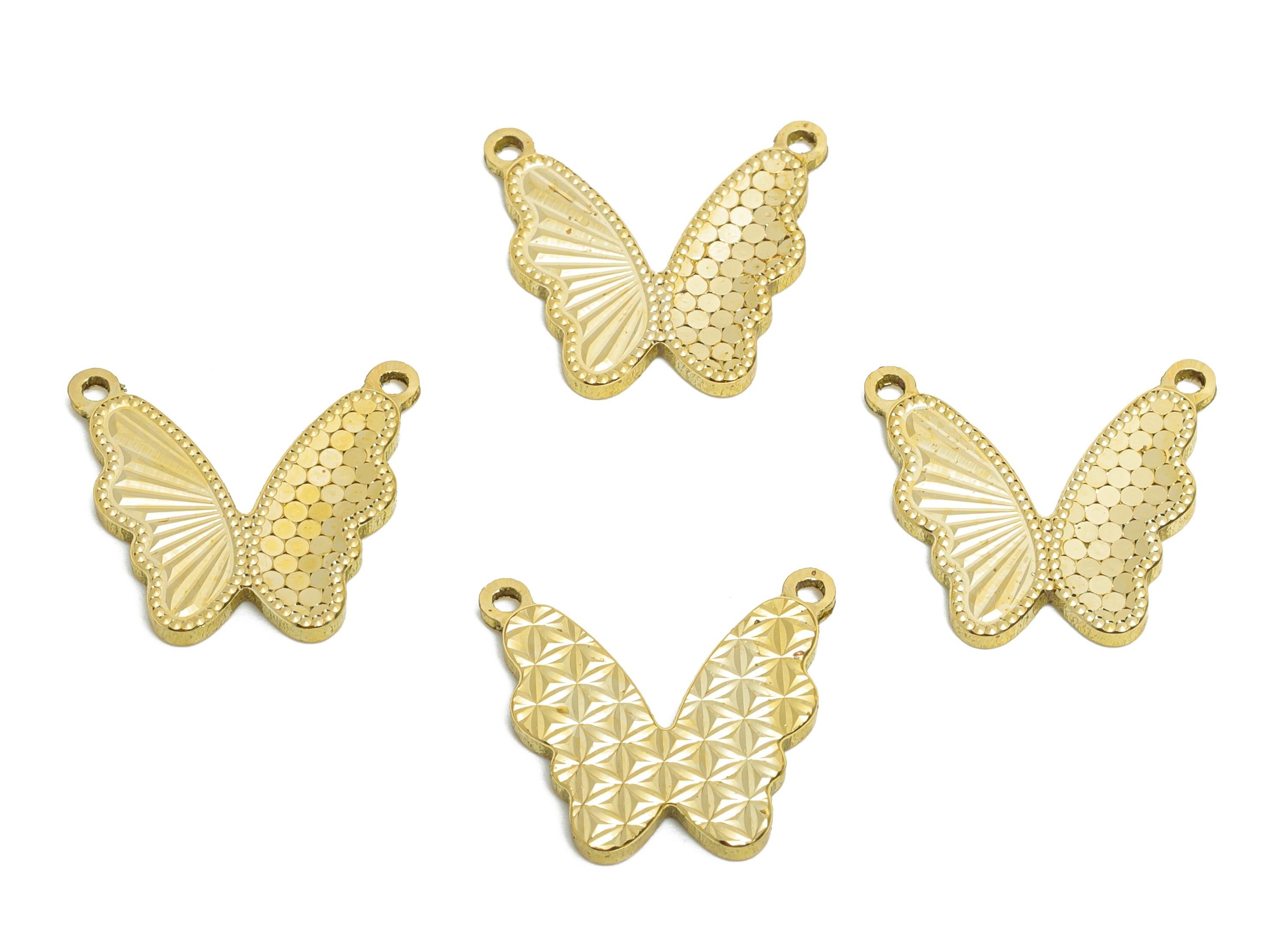 Butterfly Earring Pendant - Raw Brass Textured Butterfly Charm With 2 Loop - Elegant For Necklace - Textured Laser Cut - 13x15x1mm - PP11154 - DOMEDBAZAAR