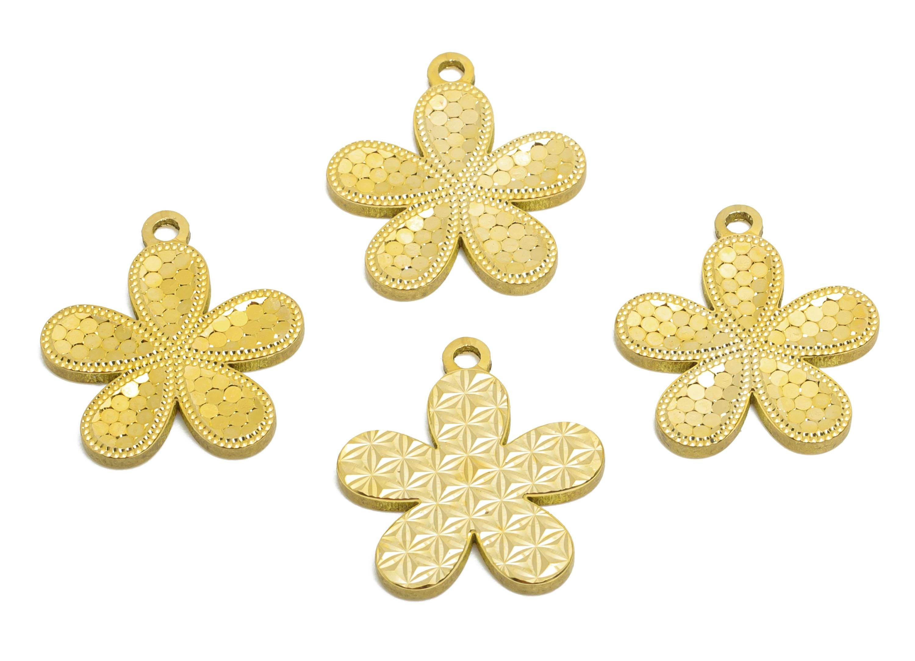 Brass Floral Pendant - Raw Brass Textured Scales Shine Daisy Charm - Textured Laser Cut Jewelry - Luxury Pendant - 16x14x1.35mm - PP11158 - DOMEDBAZAAR