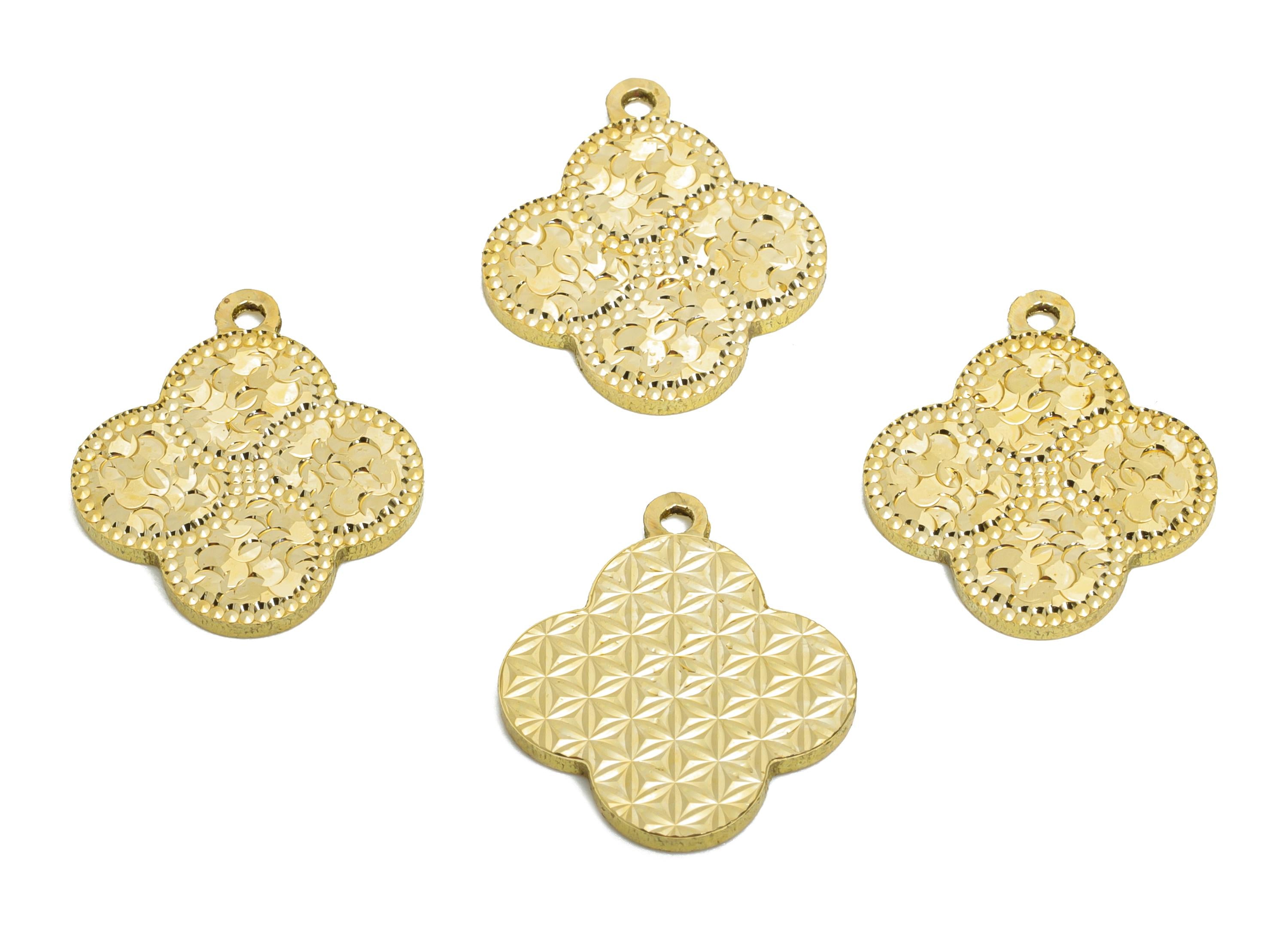 Four-Leaf Clover Earring Charm - Raw Brass Scales Ornate Clover - Good Luck Jewelry - Textured Laser Cut - 16x14x1.25mm - PP11167 - DOMEDBAZAAR