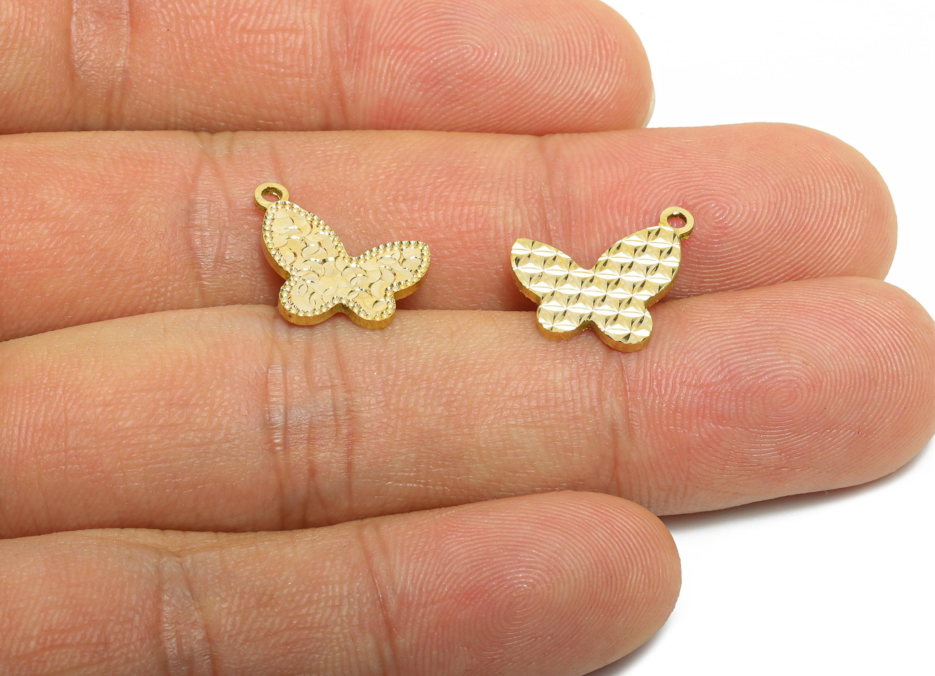 Butterfly Earring Charm - Raw Brass Shiny Butterfly Charm - Elegant For Necklace - Luxury Pendant - Textured Laser Cut - 14x14x1mm - PP11164 - DOMEDBAZAAR