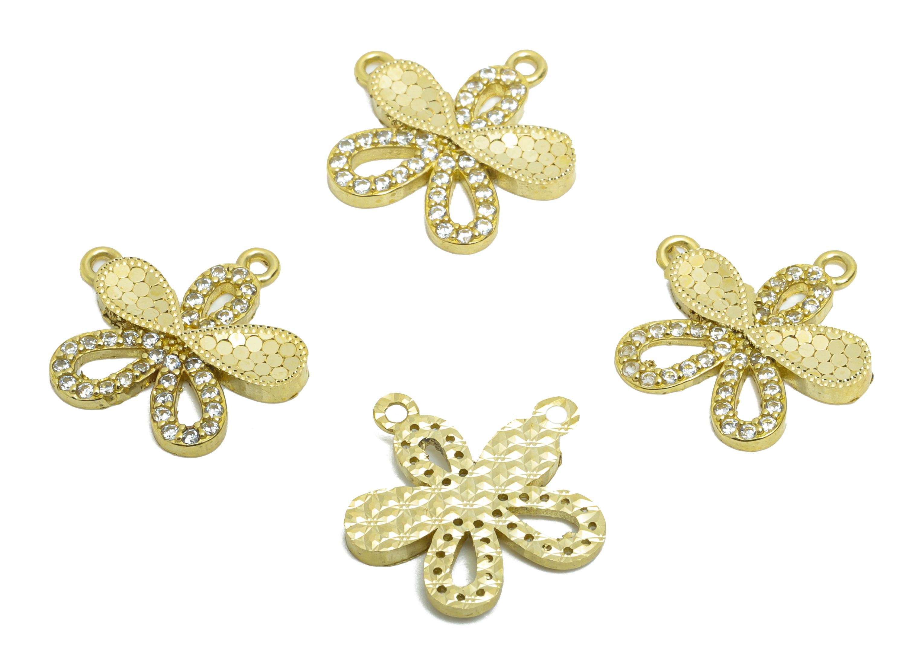 Brass Floral Earring Charm - Raw Brass Textured Laser Cut Daisy Charm - Cubic Zircon Flower Jewelry - Luxury Pendant - 14x14x1mm -PP11159 - DOMEDBAZAAR