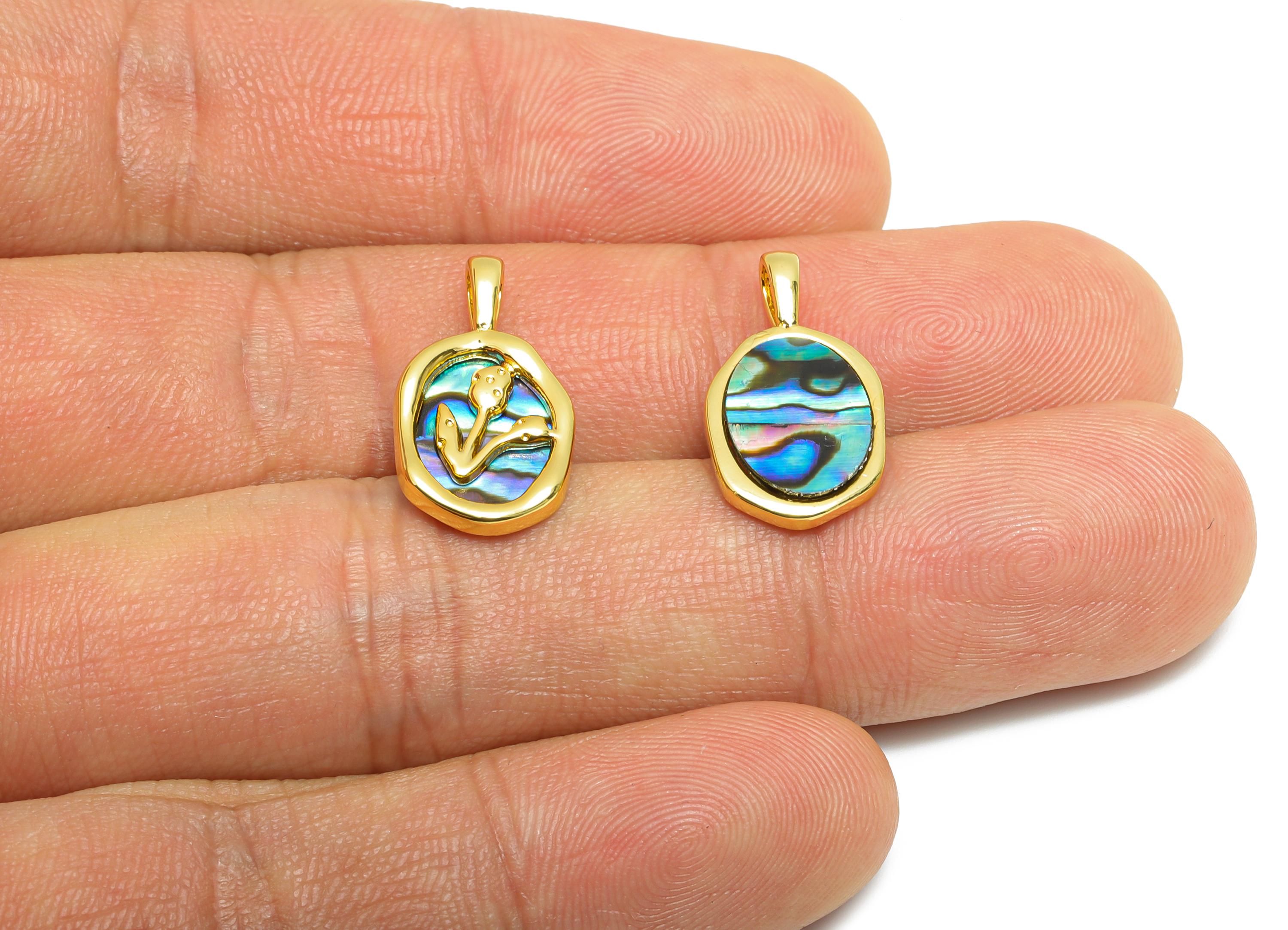 Brass Oval Floral Pendant - Gold Abalone Shell Pendant for Necklace - Refined Jewelry - 18K Real Gold-Plated - 19.55x10.62x2.35mm - RGP10685 - DOMEDBAZAAR