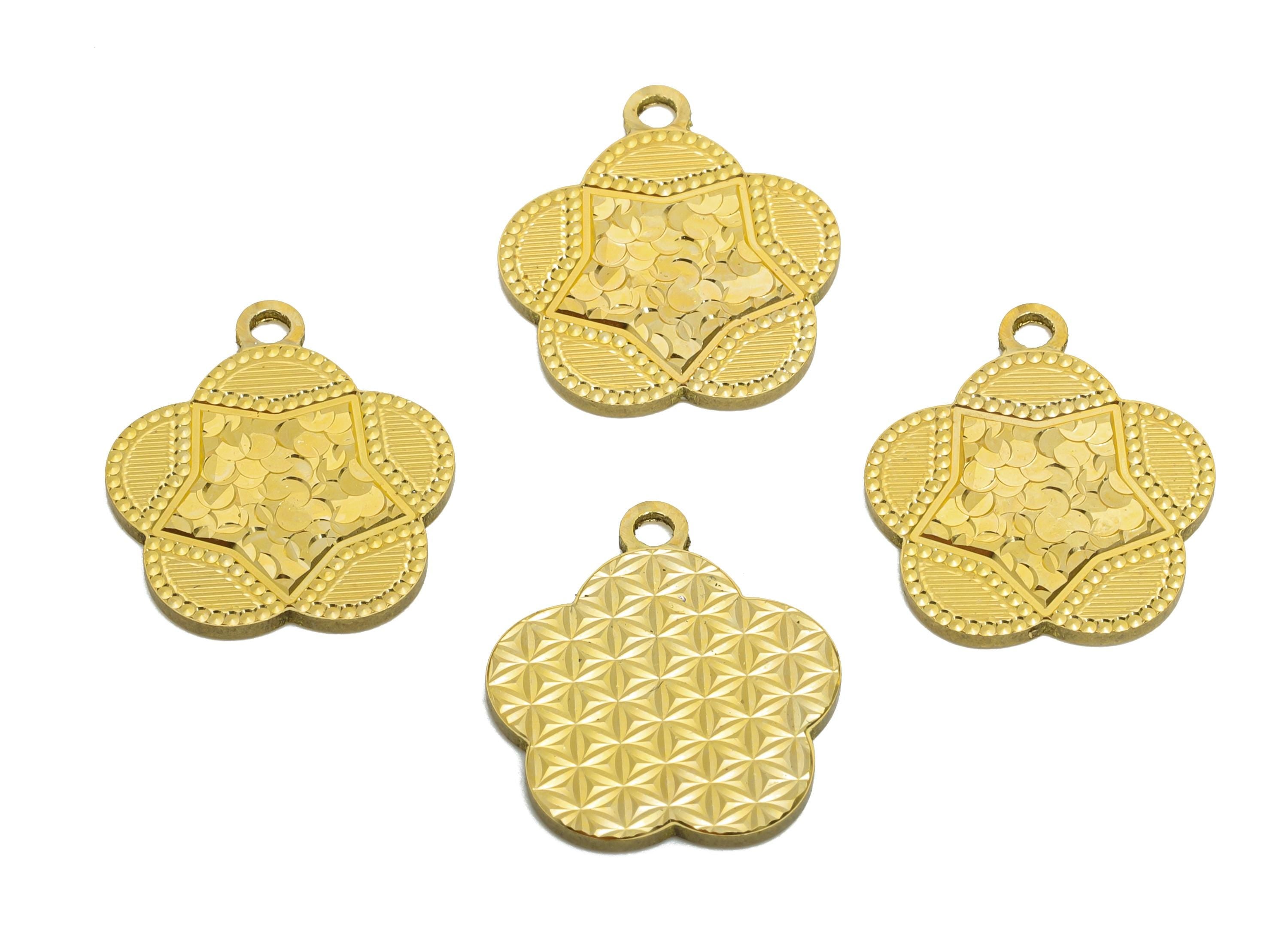 Brass Daisy Earring Charm - Raw Brass Textured Floral Charm - Vintage Shiny Charm - Textured Laser Cut - Artistic Jewelry -16x14x1mm-PP11152 - DOMEDBAZAAR