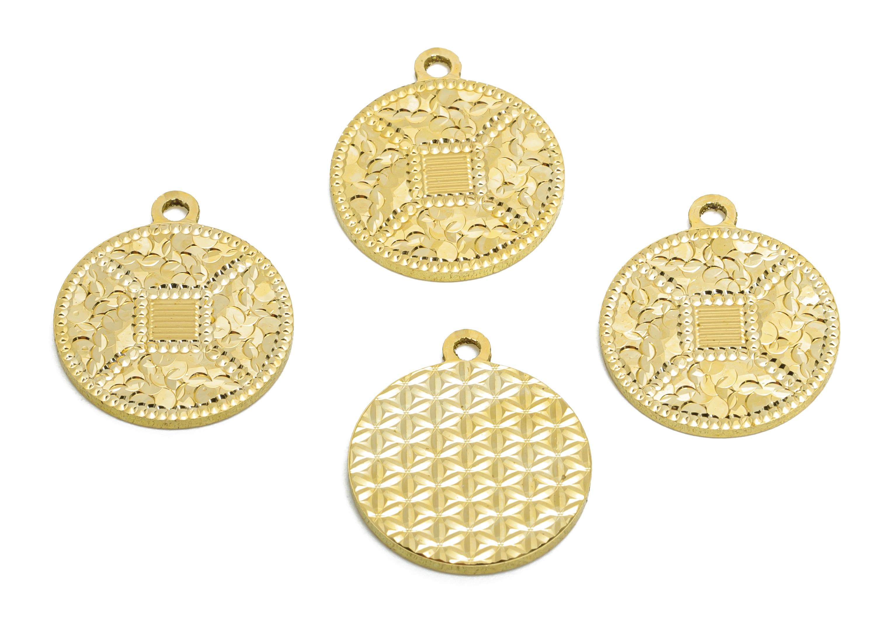 Brass Round Earring Charm - Raw Brass Textured Shiny Geometry Charm - Vintage Shiny Charm - Textured Laser Cut - 13x14x1.26mm - PP11153 - DOMEDBAZAAR