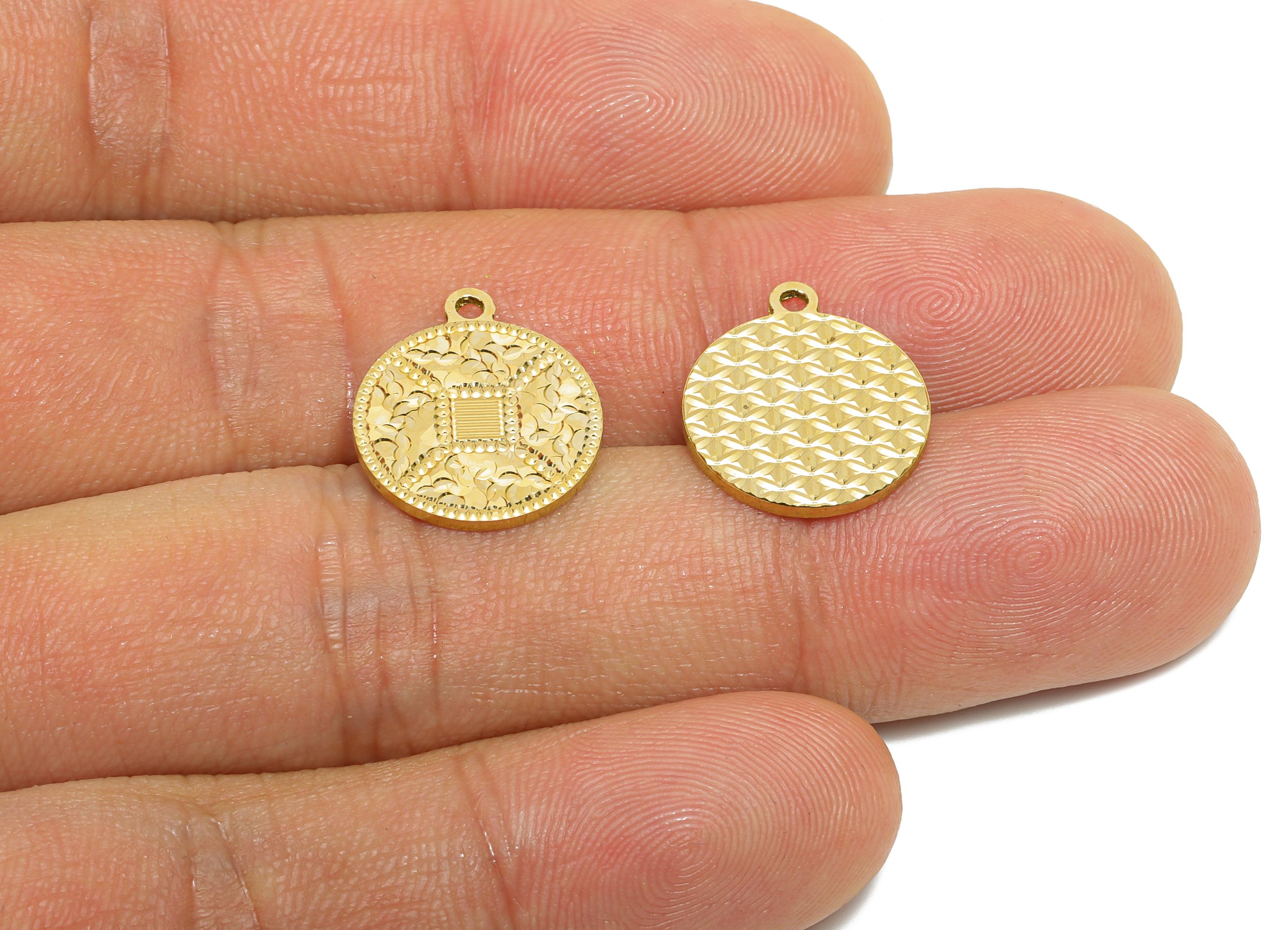 Brass Round Earring Charm - Raw Brass Textured Shiny Geometry Charm - Vintage Shiny Charm - Textured Laser Cut - 13x14x1.26mm - PP11153 - DOMEDBAZAAR