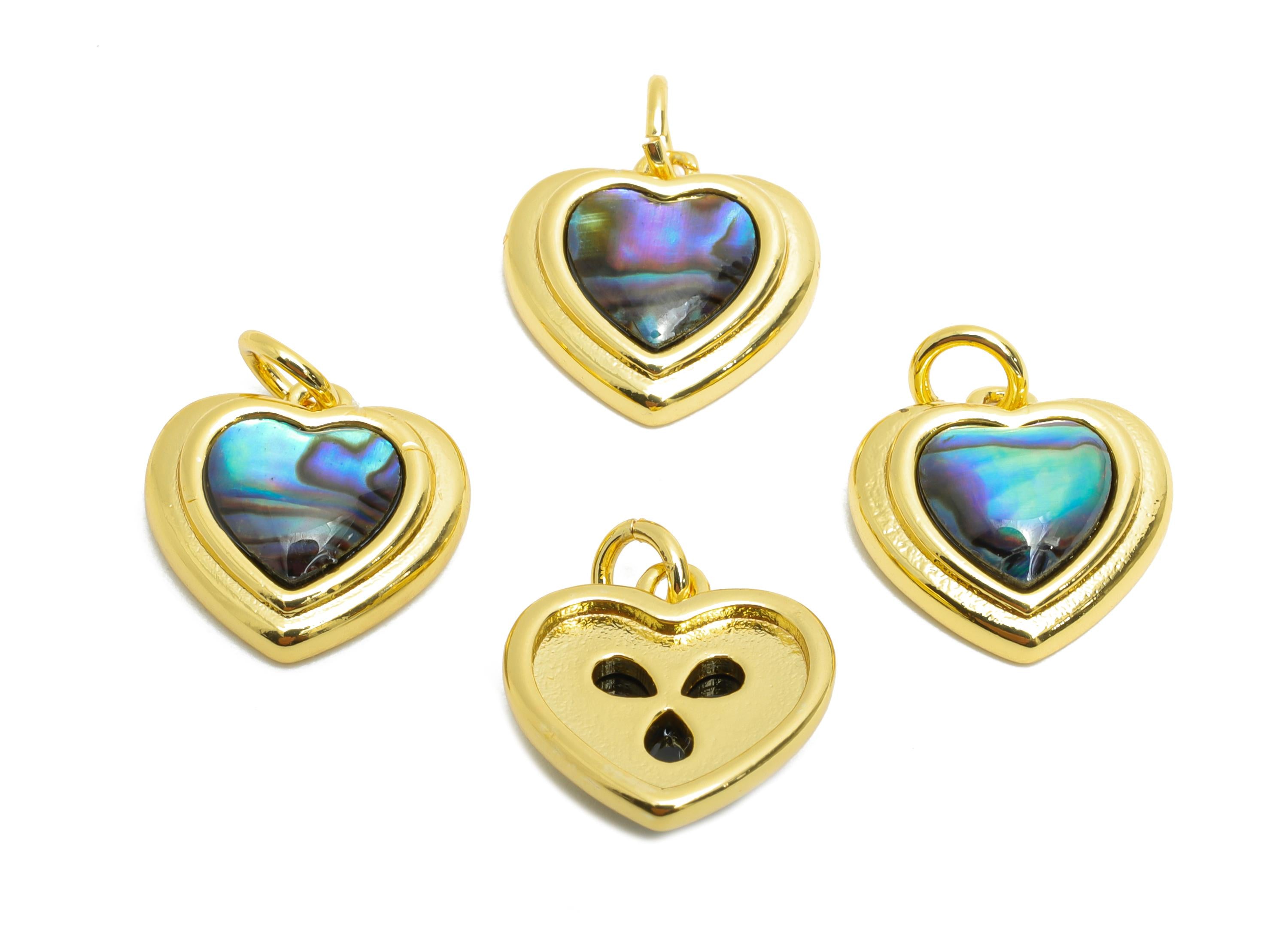 Abalone Shell Heart Earring Charm - Brass Dainty Heart with Pearl Charm - Luxury Gold Charm - 18K Real Gold Plated - 12x12x3.65mm - RGP10668 - DOMEDBAZAAR