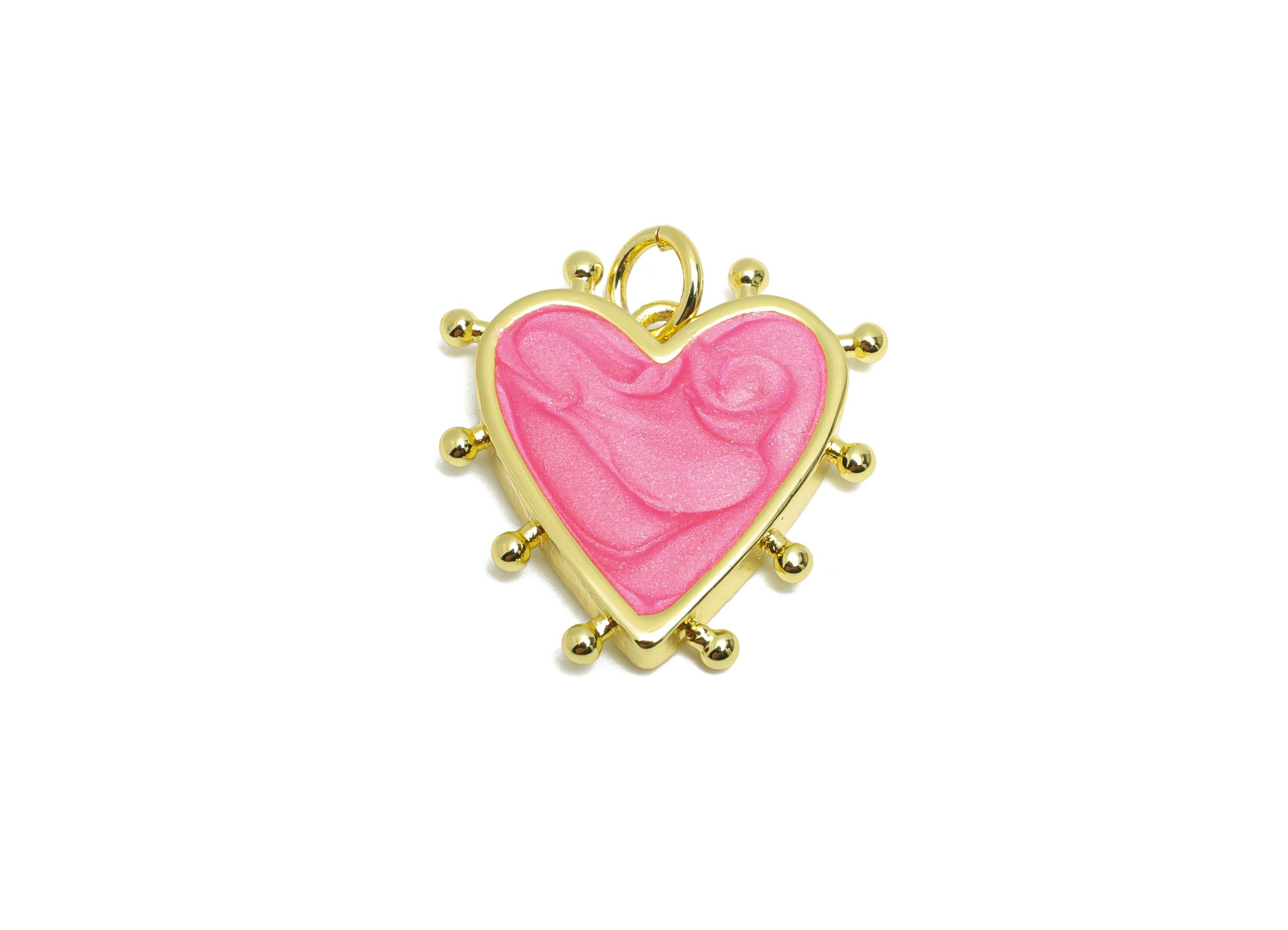 Brass Heart Pendant - Chic Pink Enamel Pendant for Necklace - Modern Jewelry Accessories - 18K Gold-Plated - 19.65x18.24x2.91mm - RGP10567 - DOMEDBAZAAR