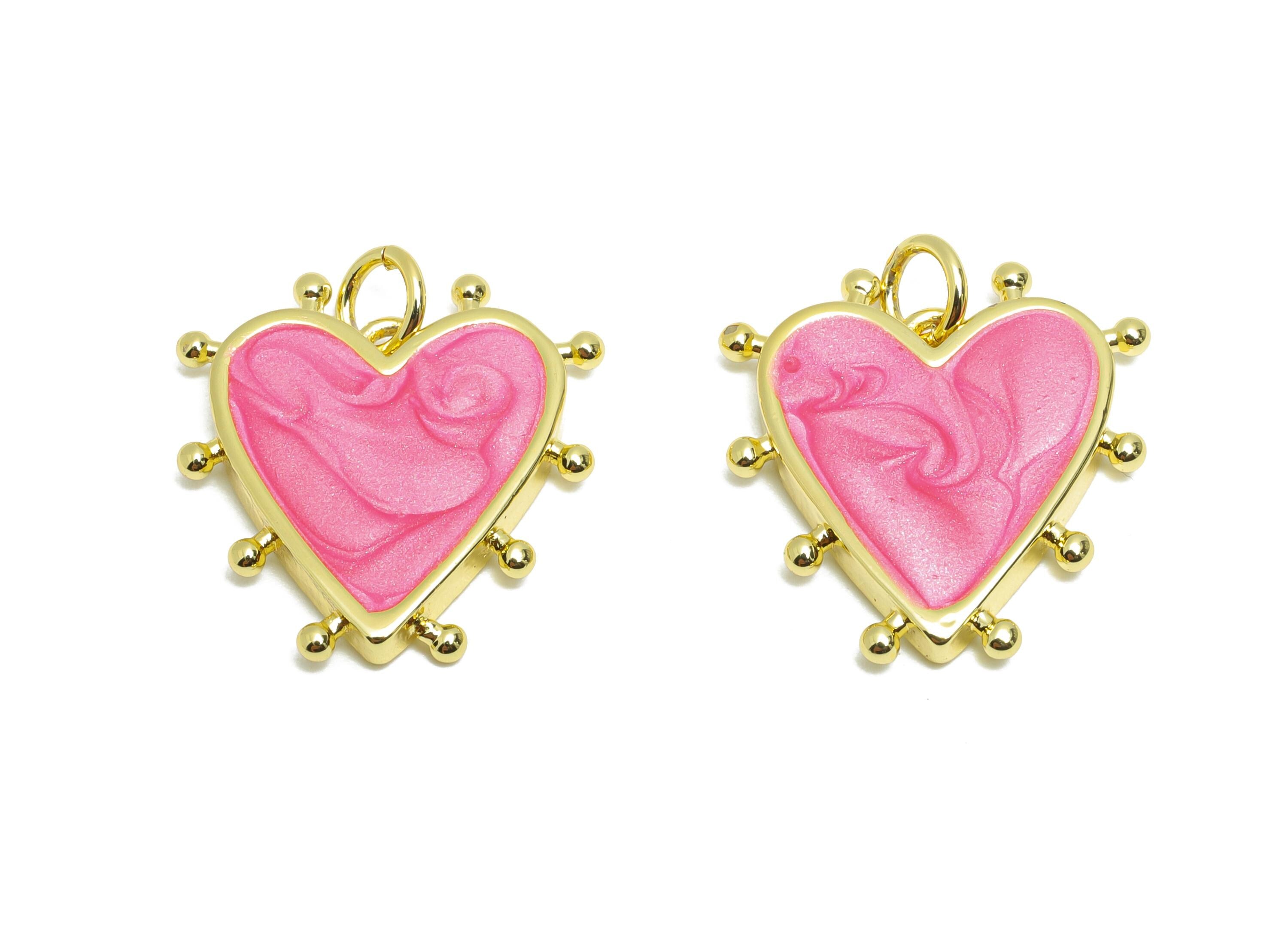 Brass Heart Pendant - Chic Pink Enamel Pendant for Necklace - Modern Jewelry Accessories - 18K Gold-Plated - 19.65x18.24x2.91mm - RGP10567 - DOMEDBAZAAR