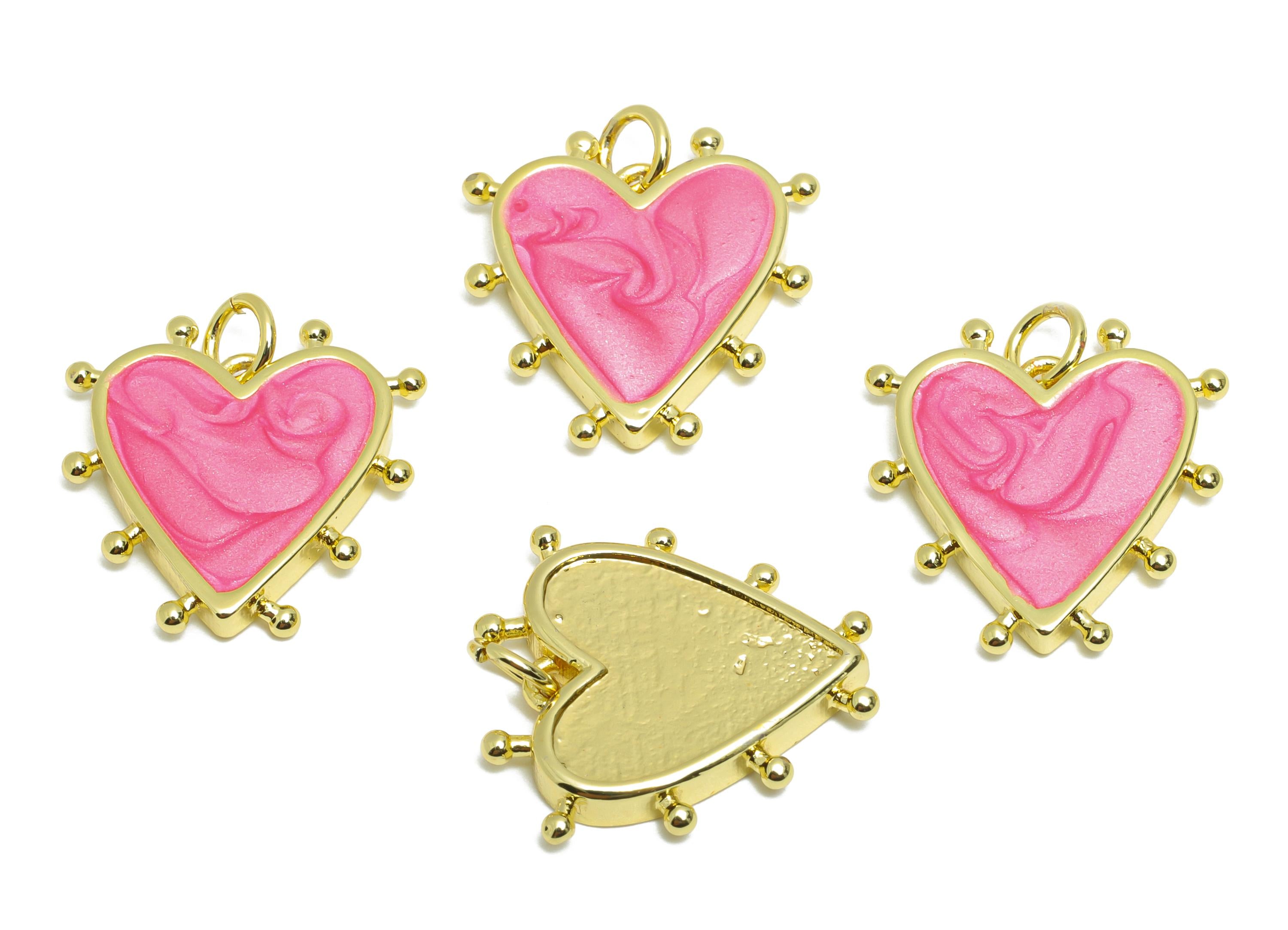 Brass Heart Pendant - Chic Pink Enamel Pendant for Necklace - Modern Jewelry Accessories - 18K Gold-Plated - 19.65x18.24x2.91mm - RGP10567 - DOMEDBAZAAR