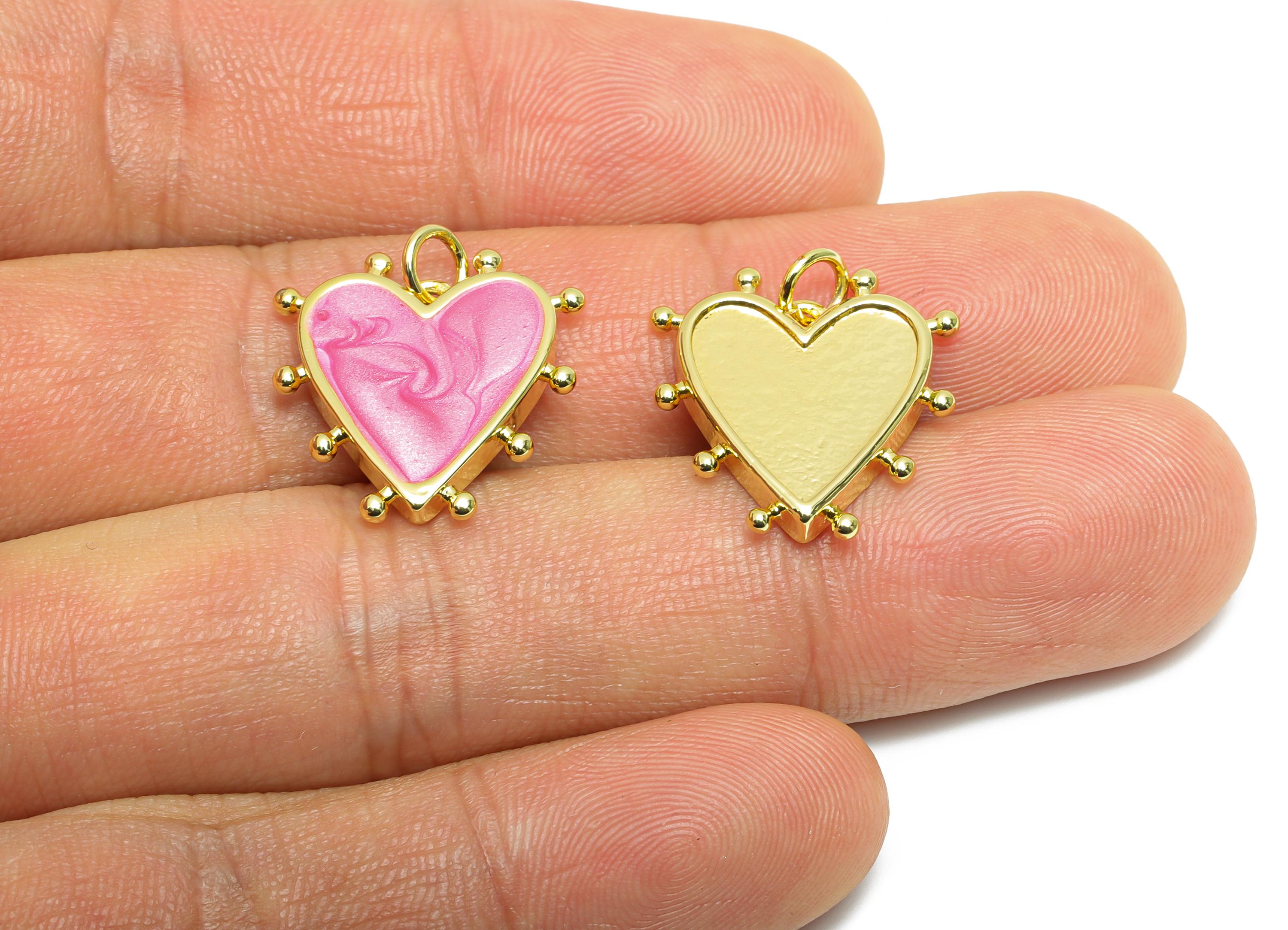 Brass Heart Pendant - Chic Pink Enamel Pendant for Necklace - Modern Jewelry Accessories - 18K Gold-Plated - 19.65x18.24x2.91mm - RGP10567 - DOMEDBAZAAR