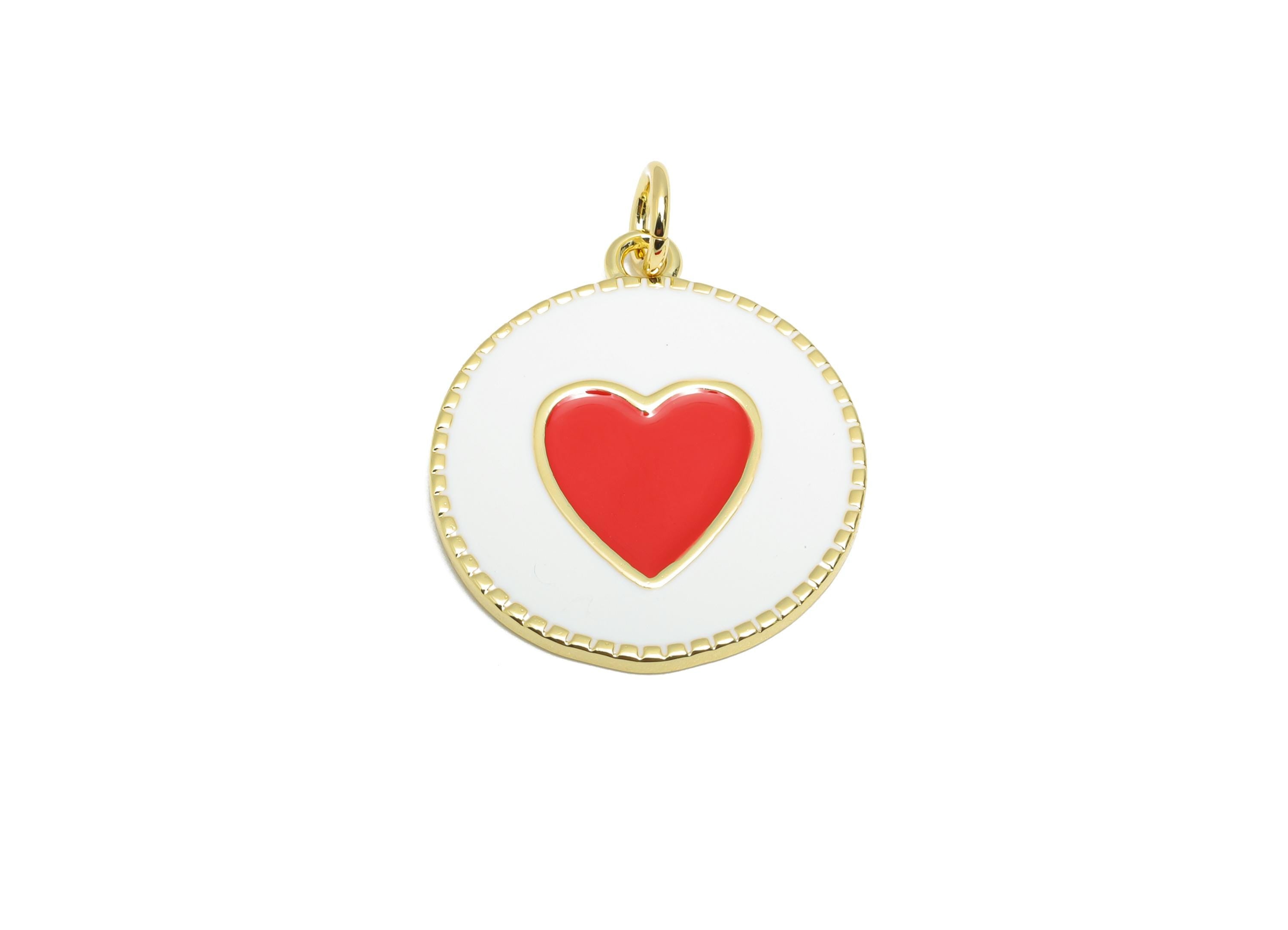 Modern Heart Earring Pendant - Brass Colorful Enamel Heart Pendant - Gold Framed Heart Pendant - 18K Real Gold Plated - 20x18x1mm - RGP10566 - DOMEDBAZAAR